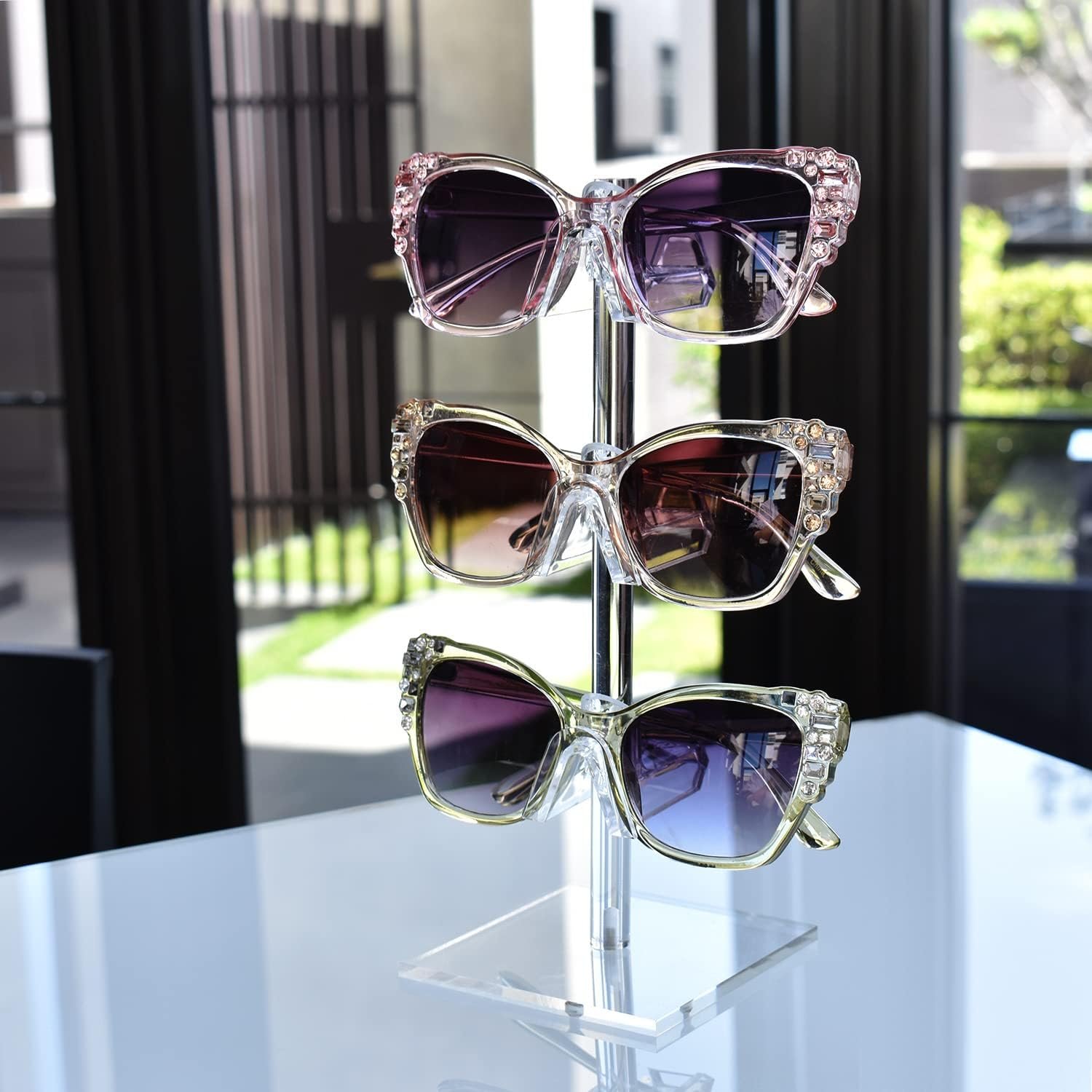 oem odm mooca 2 piece acrylic eyeglasses frame riser, 3 frames for each holder factory & wholesale supplier