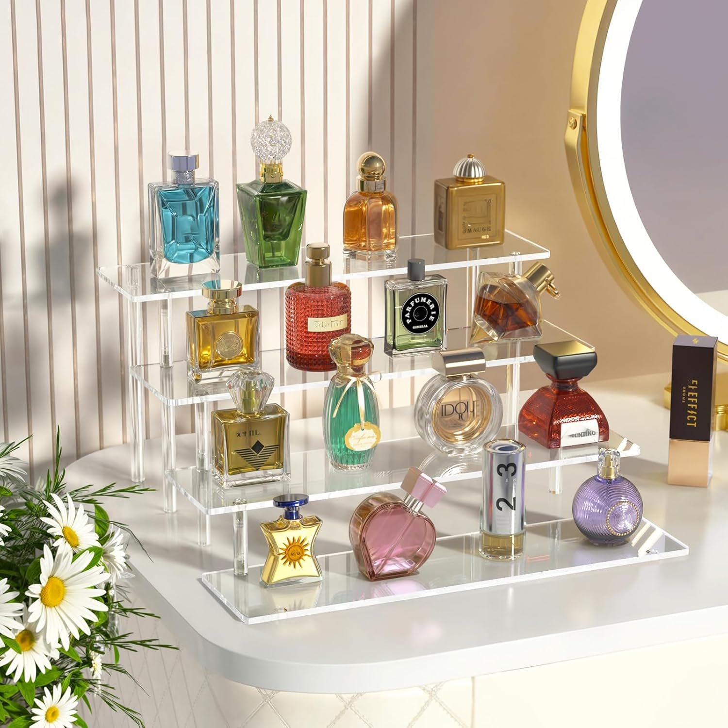 oem odm 4 tier acrylic display risers, clear perfume organizer stand, large cupcake stand holder, dessert display for party, display shelf for figure and collection, riser stand for decoration and organizer factory & wholesale supplier