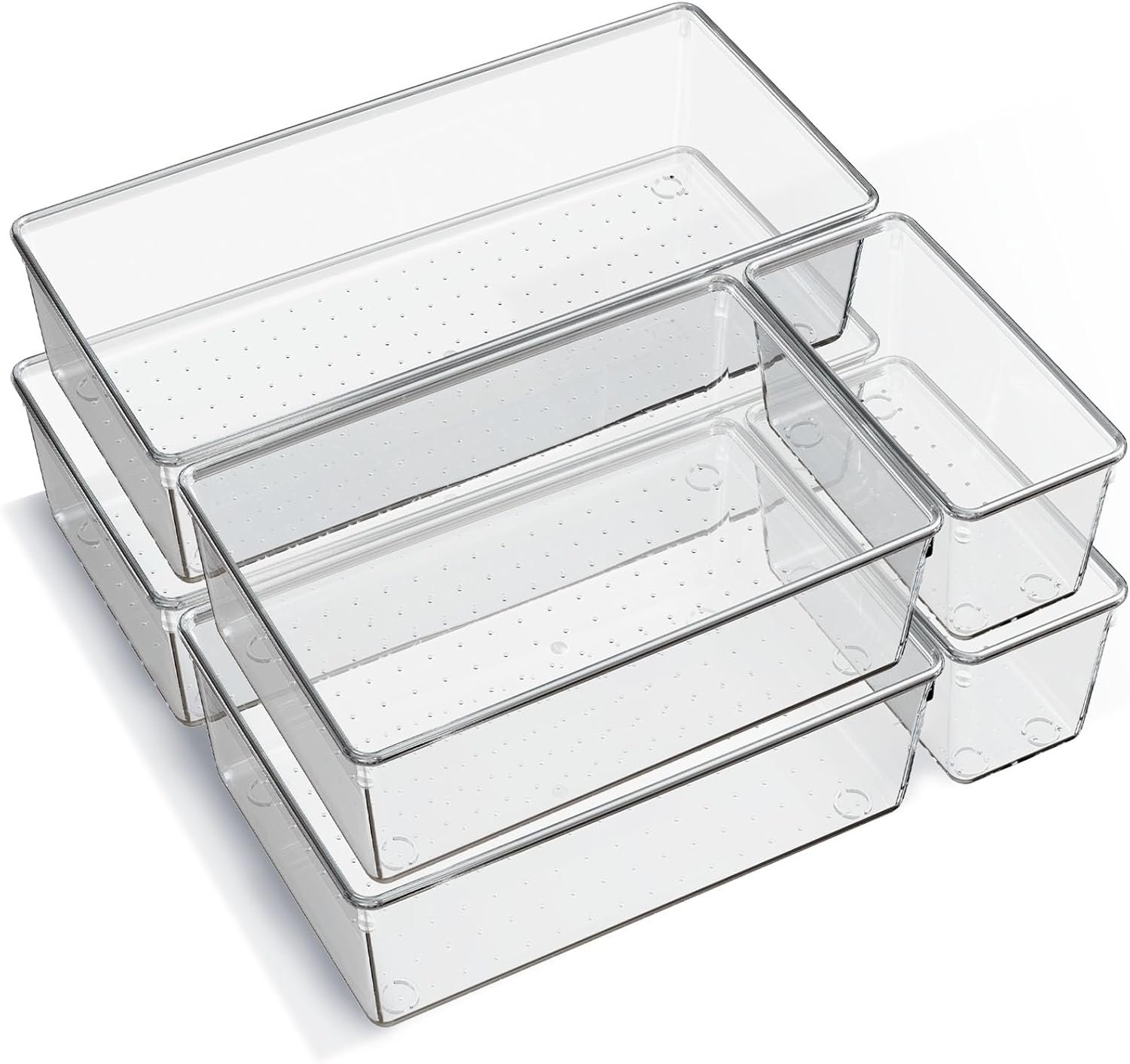 oem odm 6 pack large clear plastic drawer organizer trays, acrylic kitchen drawer organization and storage dividers, non-slip storage bins for makeup, kitchen utensils, bathroom, jewelries and office desk factory & wholesale supplier