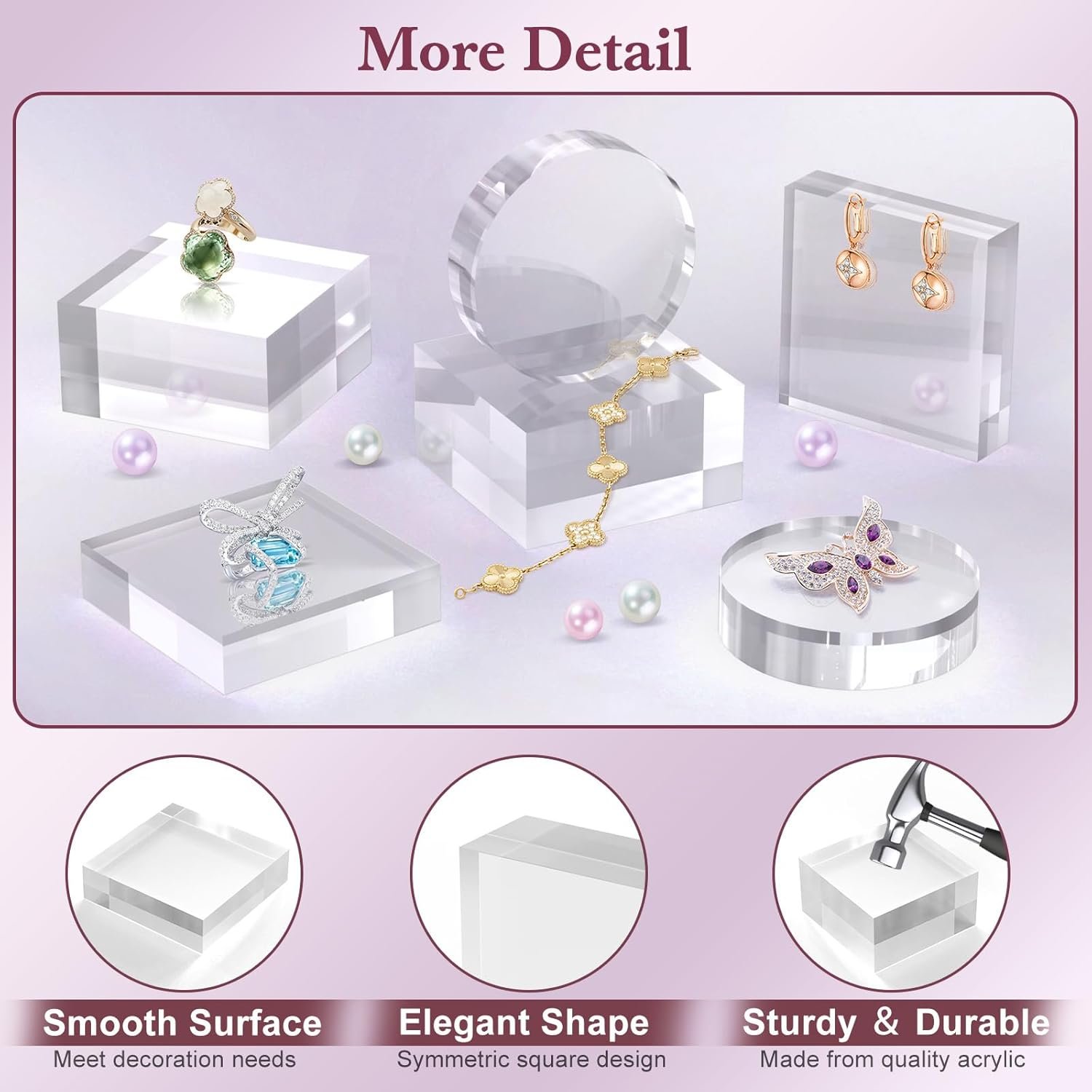 oem odm acrylic base stand 2 pieces acrylic blocks for display 4 x 4 x 1 inch clear polished block square cube riser display pedestal stands for jewelry perfume ring collection props cake factory & wholesale supplier