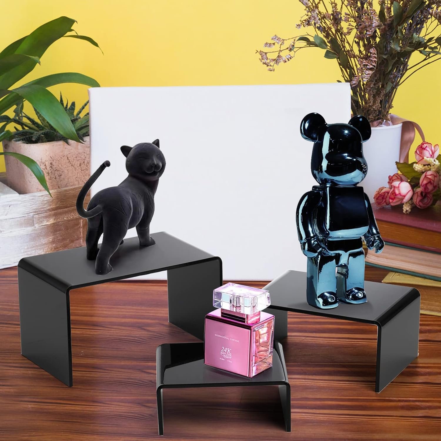 oem odm hedume set of 9 black acrylic display risers, jewelry display riser, product display stand for figures, buffets, dessert, cupcakes, candy, jewelry and collectibles factory & wholesale supplier
