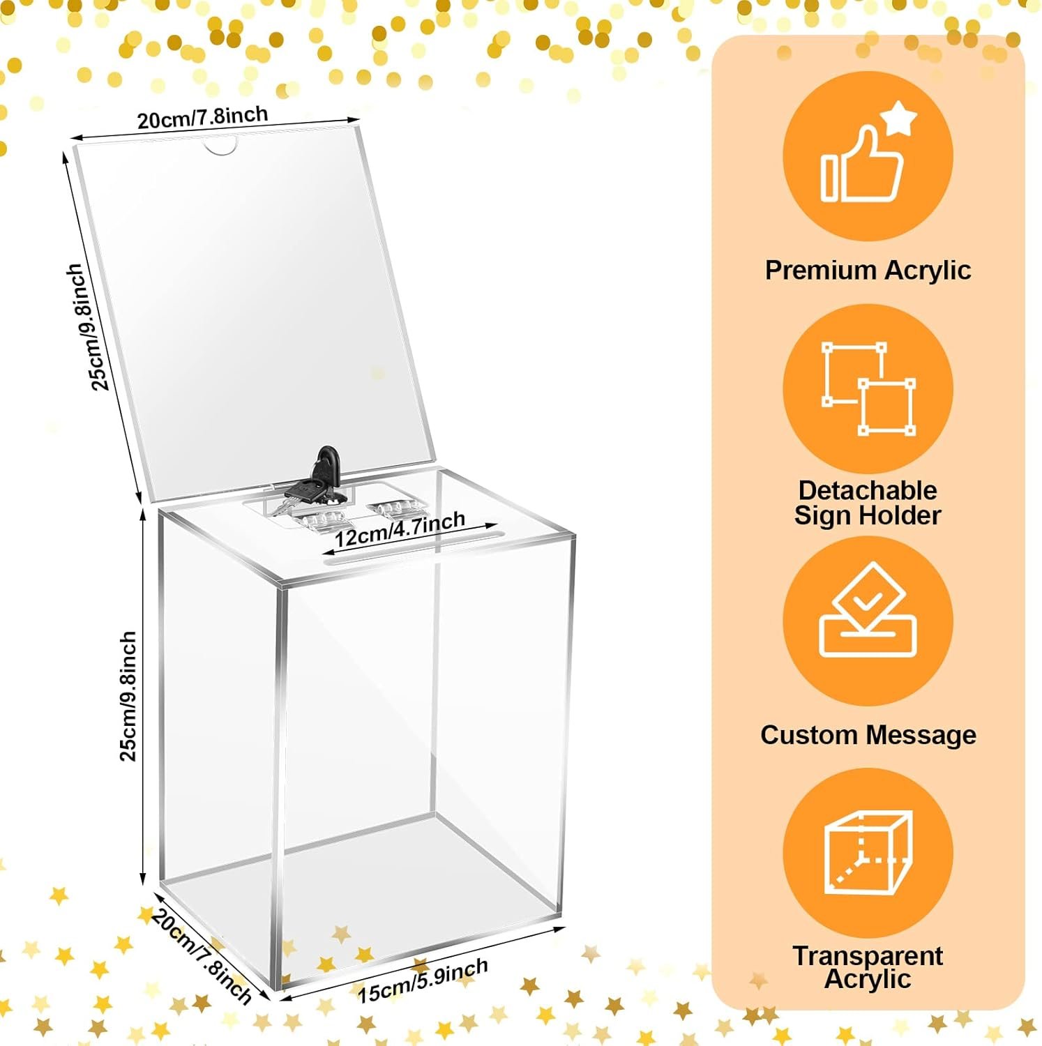 oem odm large acrylic donation box with lock, sign holder - clear ballot box 5.9 x 7.8 x 9.8 inches factory & wholesale supplier