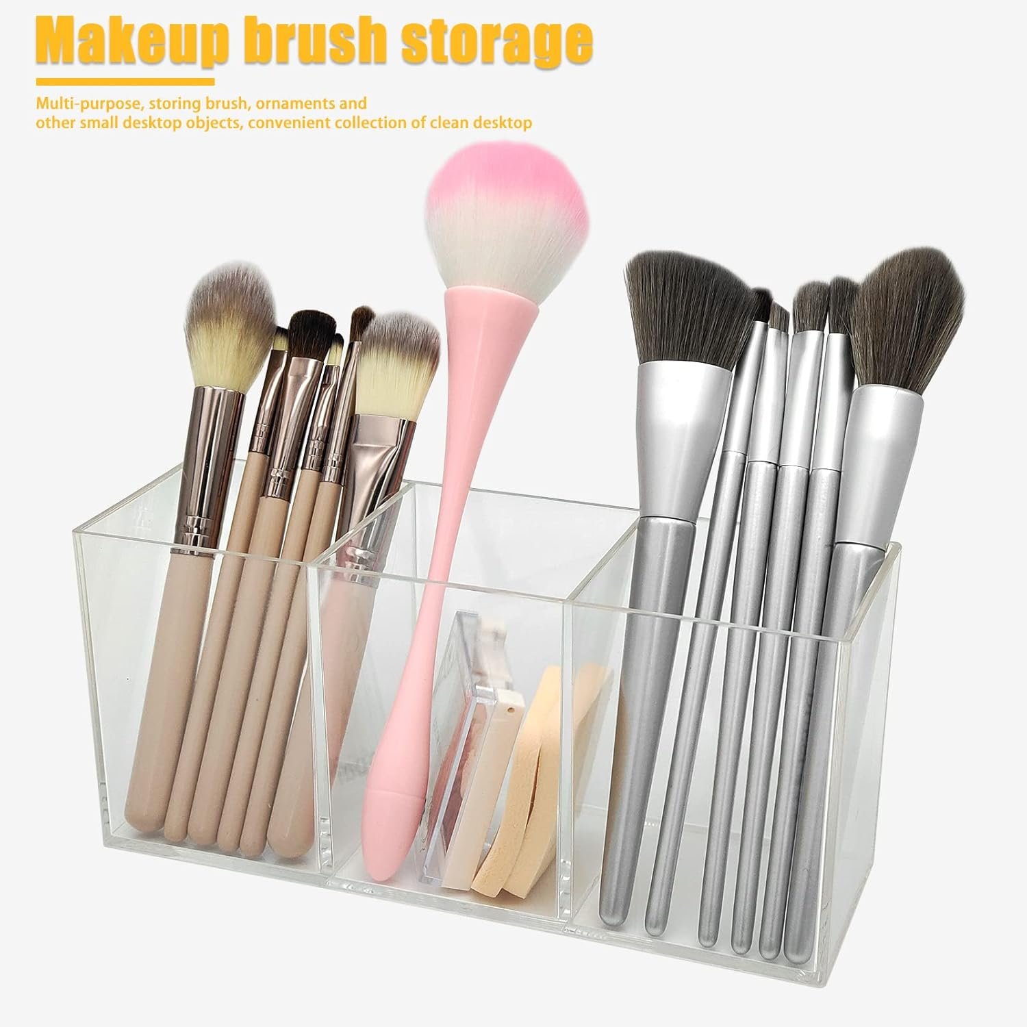 oem odm clear makeup brush organizer,acrylic cosmetic brushes storage holder with 3 slots,pencil pen holder for desk,desk organizer and accessories for vanity factory & wholesale supplier