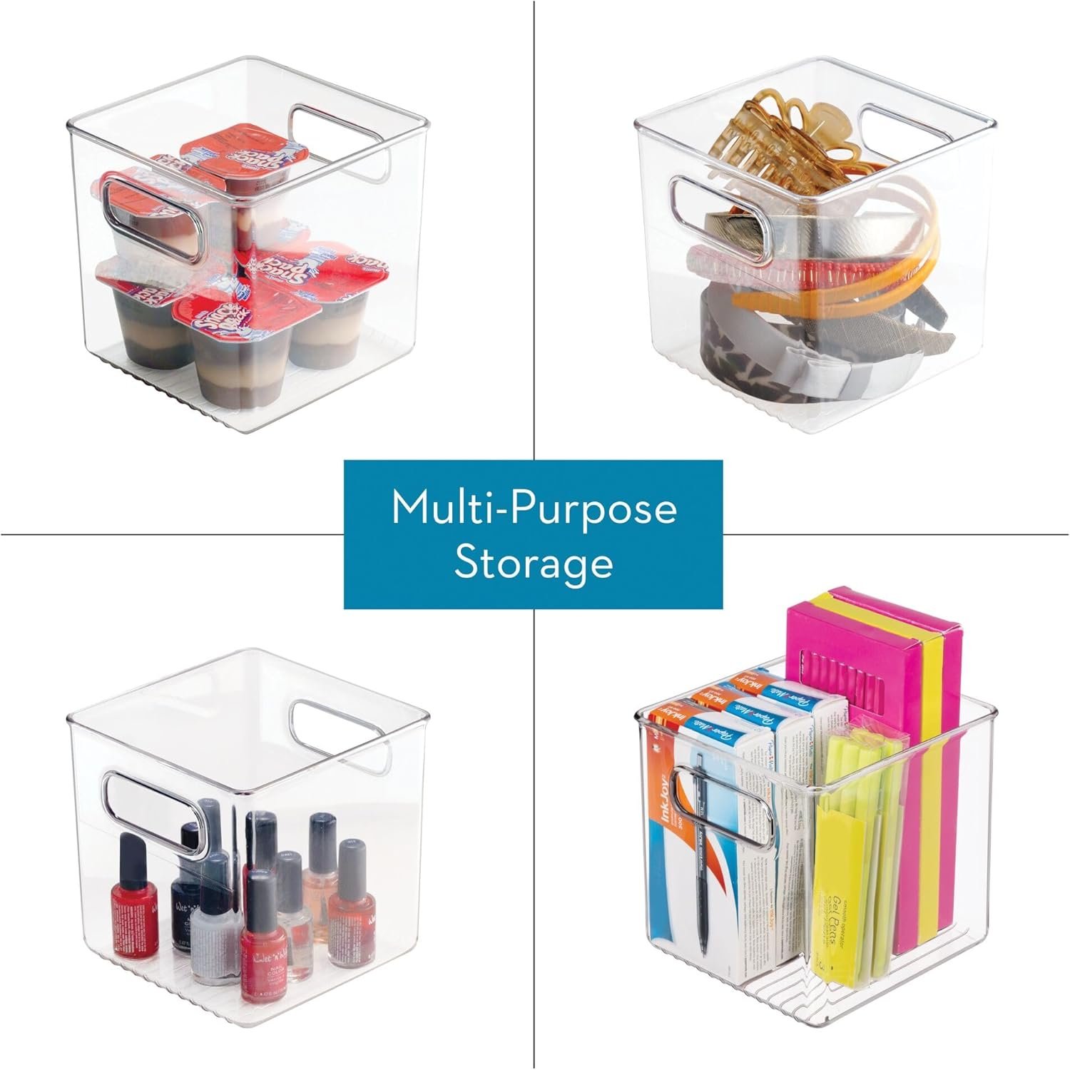 oem odm idesign recycled plastic pantry and kitchen storage, freezer and fridge organizer bin with easy grip handles – 6” x 6” x 6”, clear factory & wholesale supplier