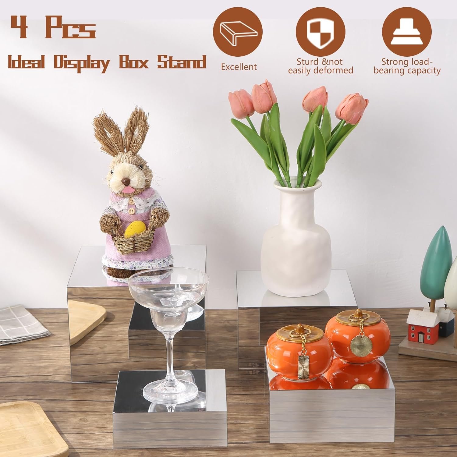 oem odm silver display stands, 4 pack acrylic risers display stand-2