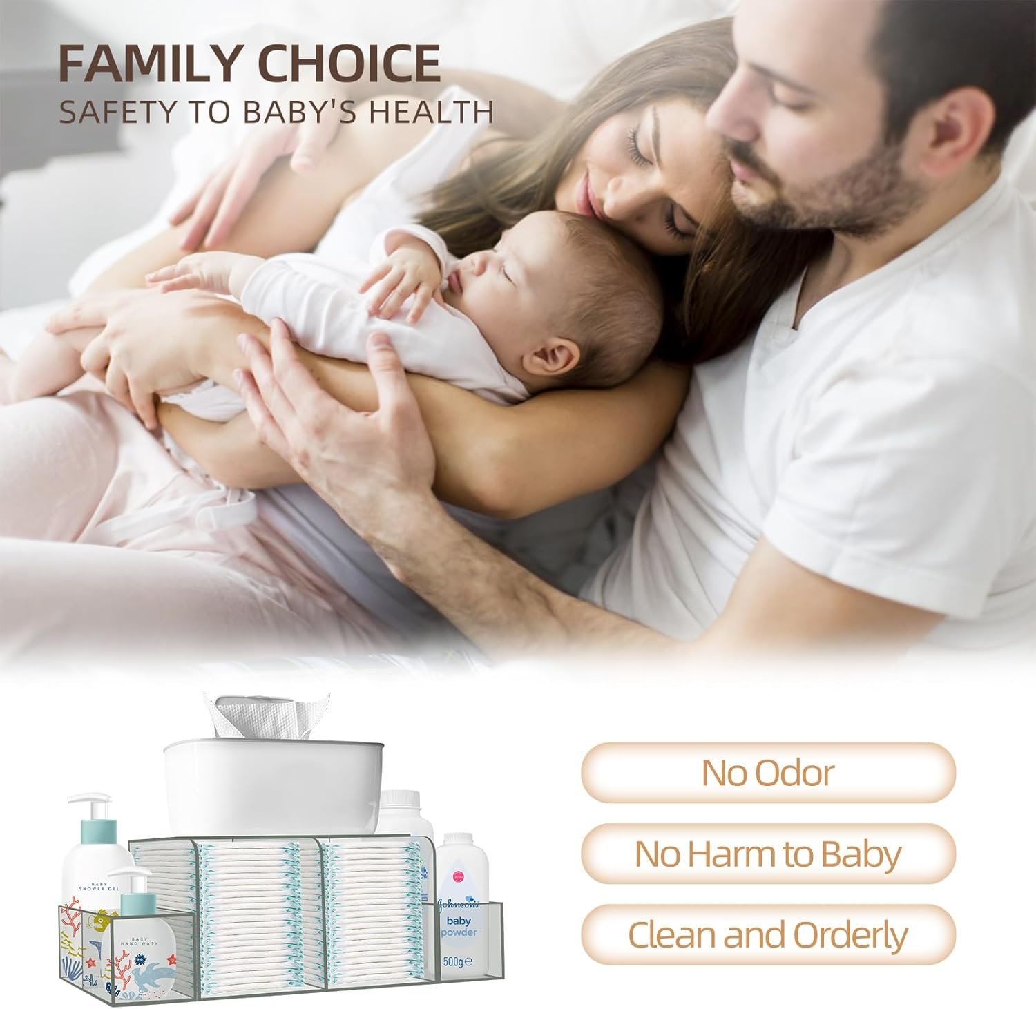 oem odm diaper caddy, baby changing table organizer, detachable clear acrylic diaper storage for wipe dispenser, wipe warmer and other diapering essentials factory & wholesale supplier