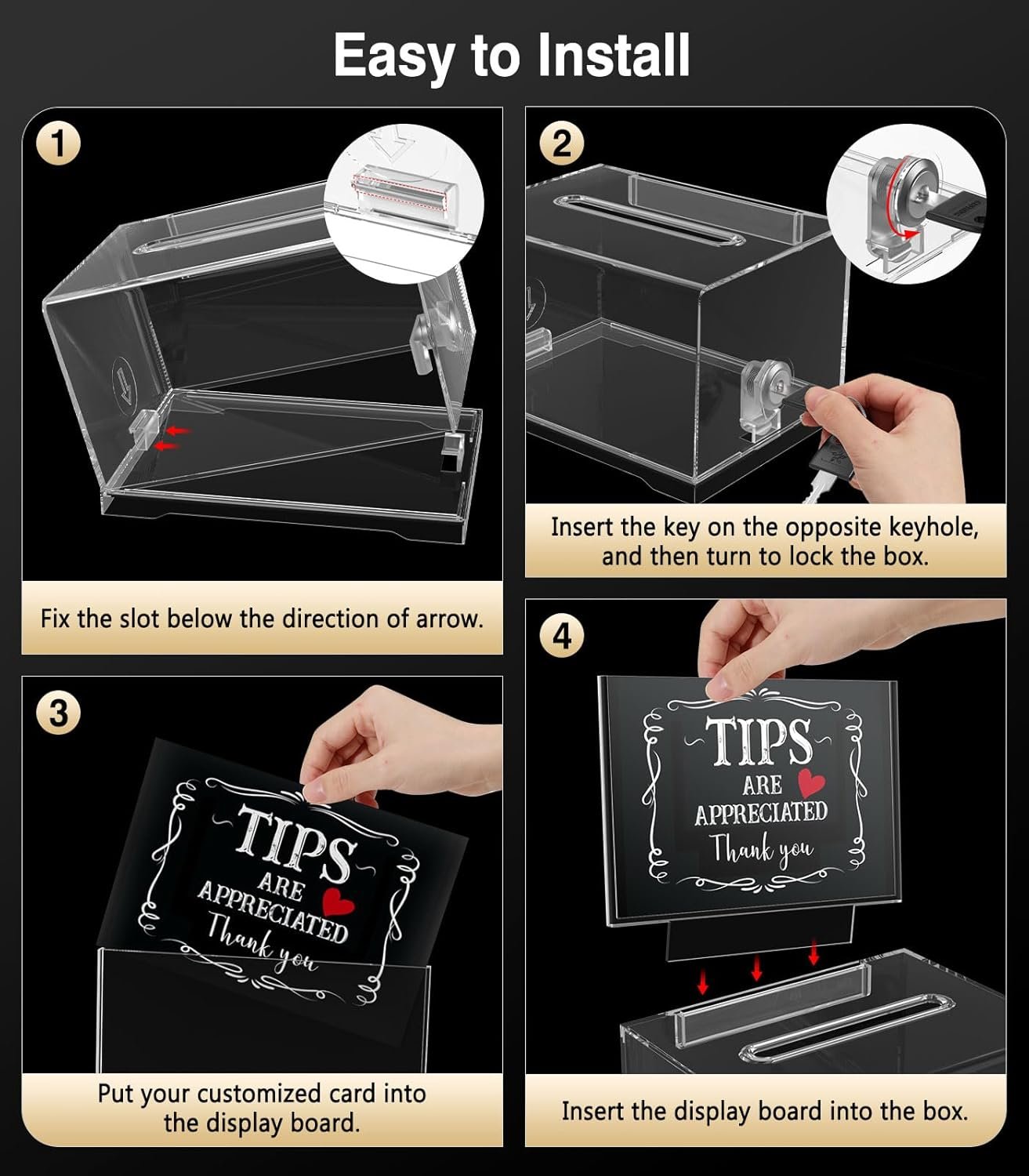 oem odm moko acrylic donation box with lock, clear ballot suggestion box with sign holder for fundraising donation voting collection, raffle, tips jar, 6.2