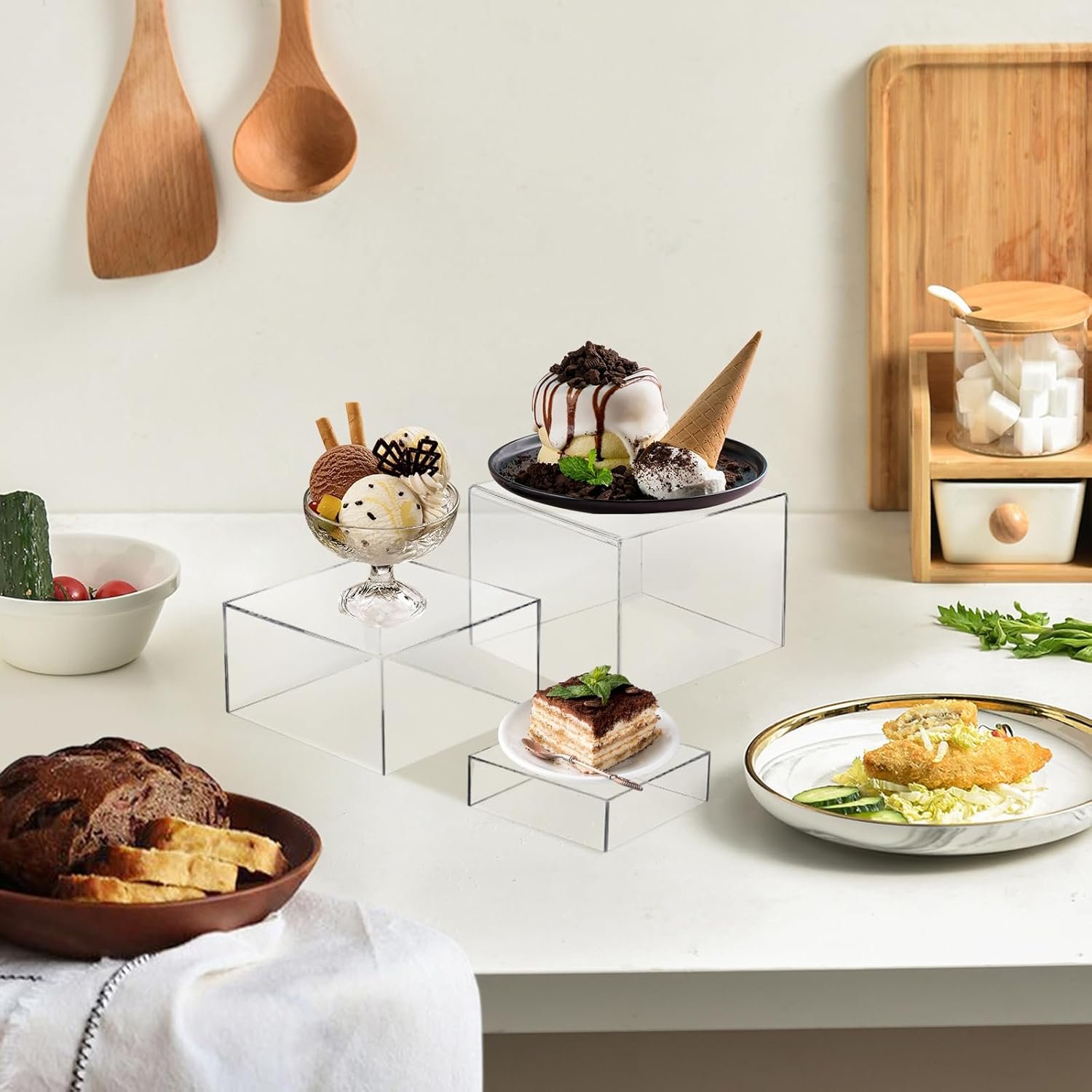 oem odm 6 pcs 3 size acrylic cube display risers acrylic boxes dessert display nesting cubes, buffet risers with hollow bottom for jewelry collectibles cosmetics figures show factory & wholesale supplier