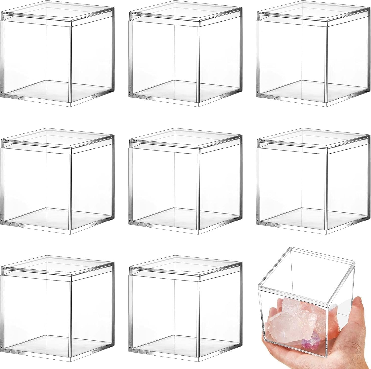 oem odm 8 pcs clear acrylic box with lid, 3.9x3.9x3.9 inch plastic square cube decorative storage boxes for candy pill and tiny jewelry factory & wholesale supplier
