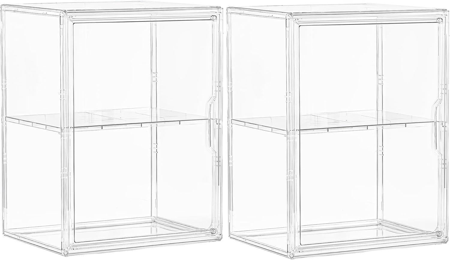 wholesale acrylic display case for collectibles, clear storage bin with 3 adjustable layers and1 removable divider, stackable clear storage box with magnetic door for figures, home or office,large,2pack factory & supplier oem odm