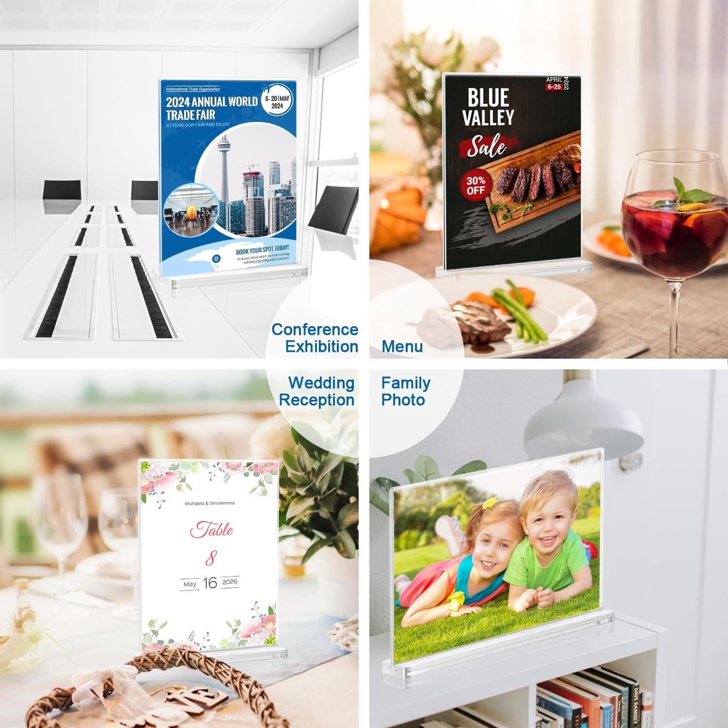 oem odm bluevalley acrylic sign holder 7x5 inches, double sided acrylic display stand clear plastic display stand tabletop menu display stand ad picture frame for office store rrestaurant (6 pack ) factory & wholesale supplier