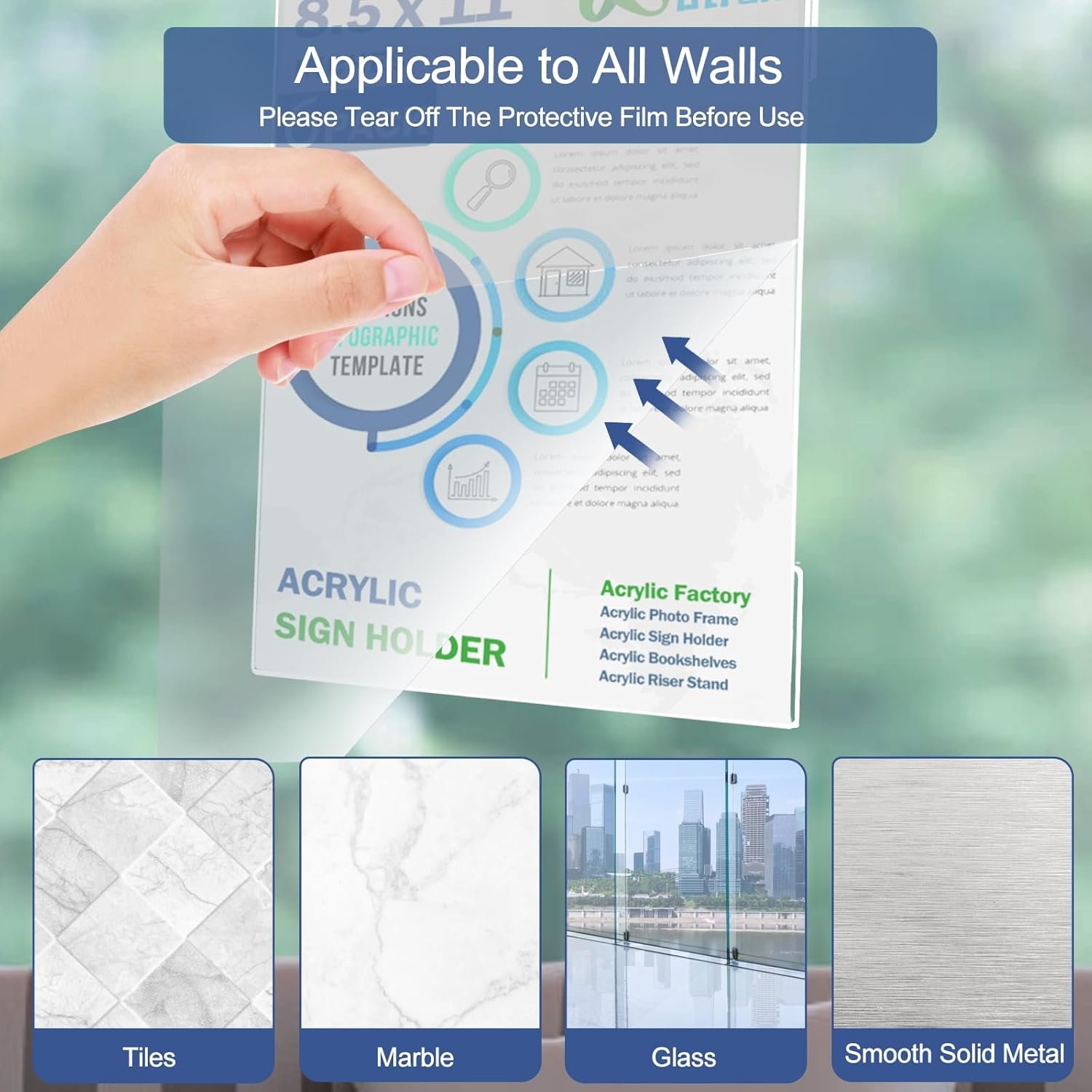 wholesale acrylic sign holder 8.5 x 11 wall mount, clear plastic paper sign display with tape, no drilling acrylic wall frame for office, home, store, restaurant (3 pack) factory & supplier oem odm