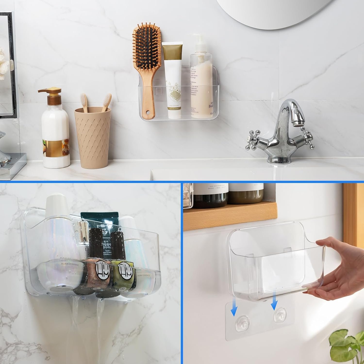 oem odm 2pc acrylic wall mount organizer, adhesive clear cabinet door organizer,acrylic shelves for wall,no drilling hang walls,with self adhesive tape, for bathroom, kitchen, living room factory & wholesale supplier