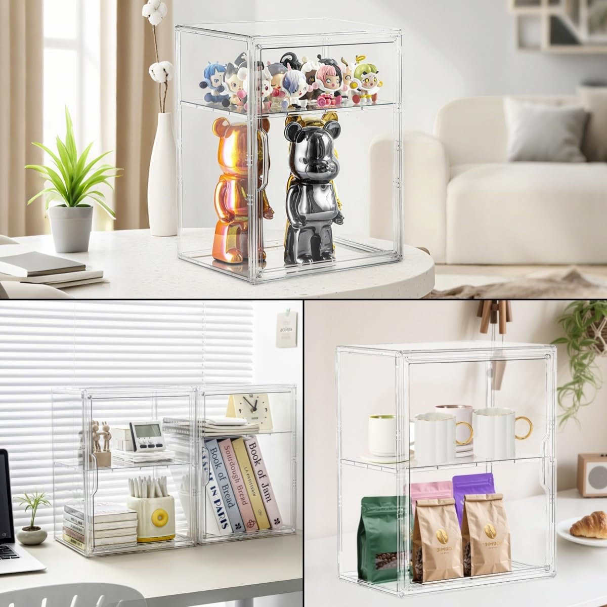 wholesale acrylic display case for collectibles, clear storage bin with 3 adjustable layers and1 removable divider, stackable clear storage box with magnetic door for figures, home or office,large,2pack factory & supplier oem odm
