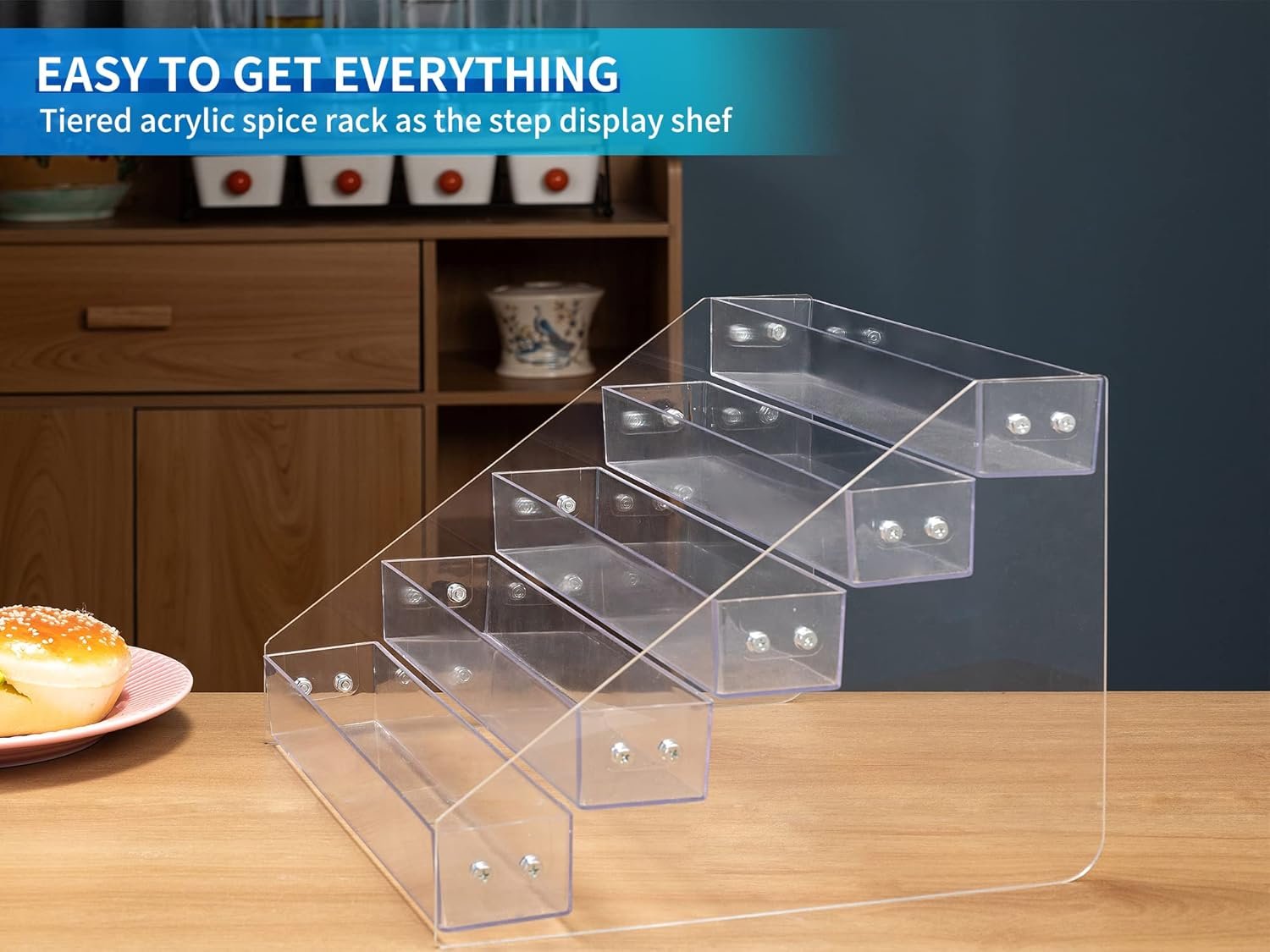 wholesale tiered spice rack acrylic, spice rack shelf seasoning organizer for countertop, cabinet, pantry, kitchen storage - 5 tier factory & supplier oem odm