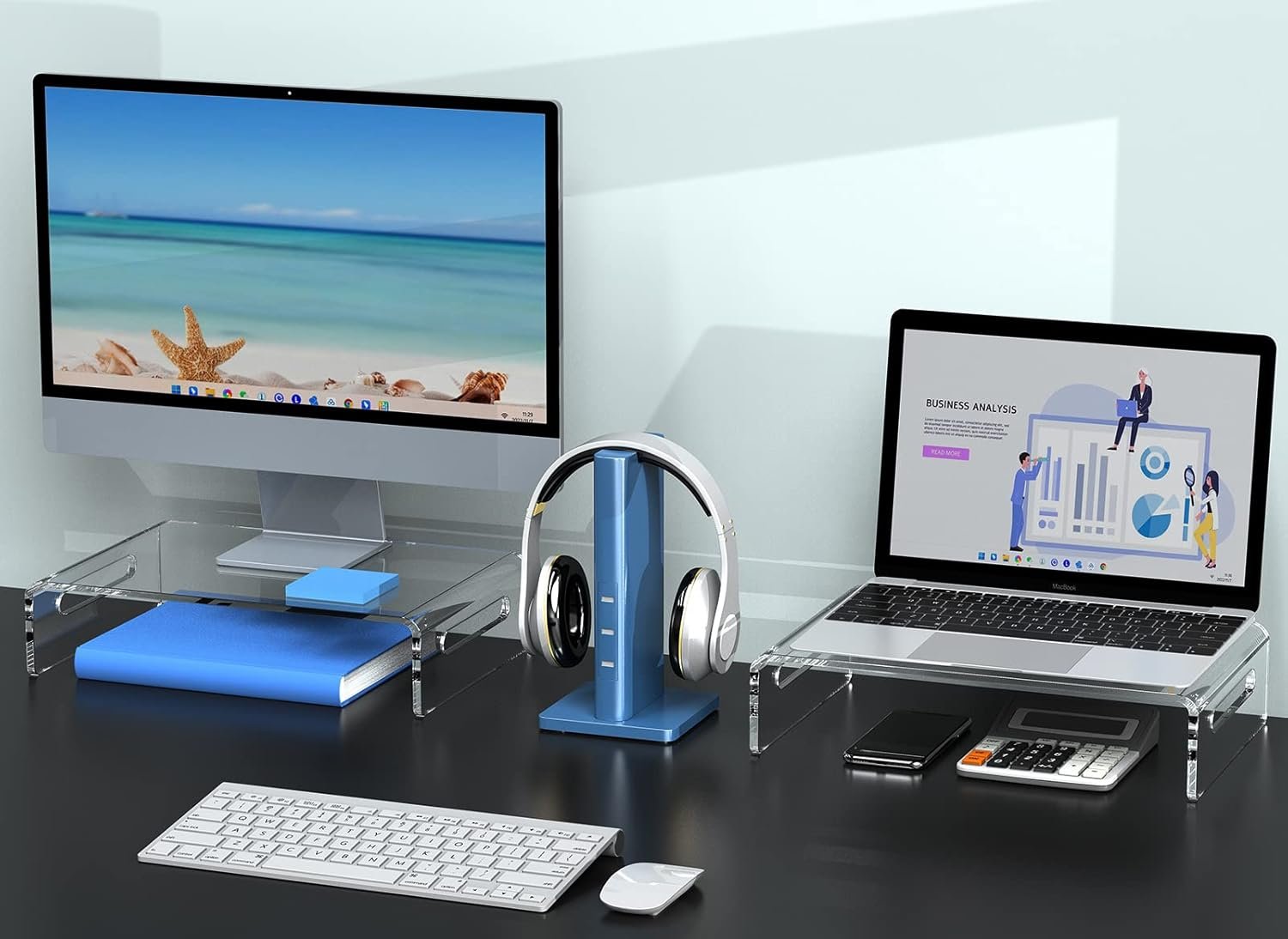 oem odm zimilar 2 pack monitor stand riser, acrylic monitor stand for computer, laptop, printer, notebook, premium clear laptop stand acrylic monitor riser for home office, monitor stands for 2 monitors factory & wholesale supplier