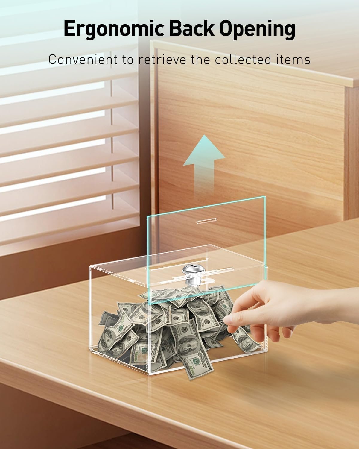 oem odm uniclife acrylic donation box for fundraising, clear suggestion box with slot and lock, ballot box with sign holder, plastic storage container for voting charity tip collection, 6.3