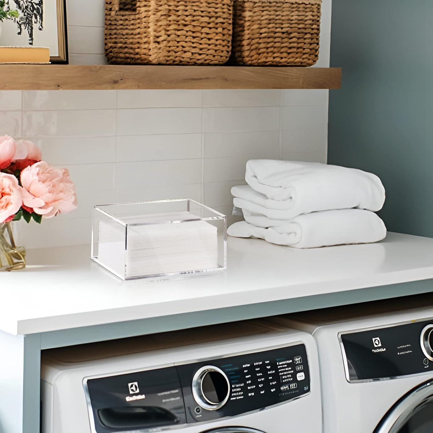 oem odm simetufy dryer sheet holder for laundry room, acrylic laundry clear dryer sheets dispenser container box with lid for organizing fabric dry sheet, laundry pods factory & wholesale supplier