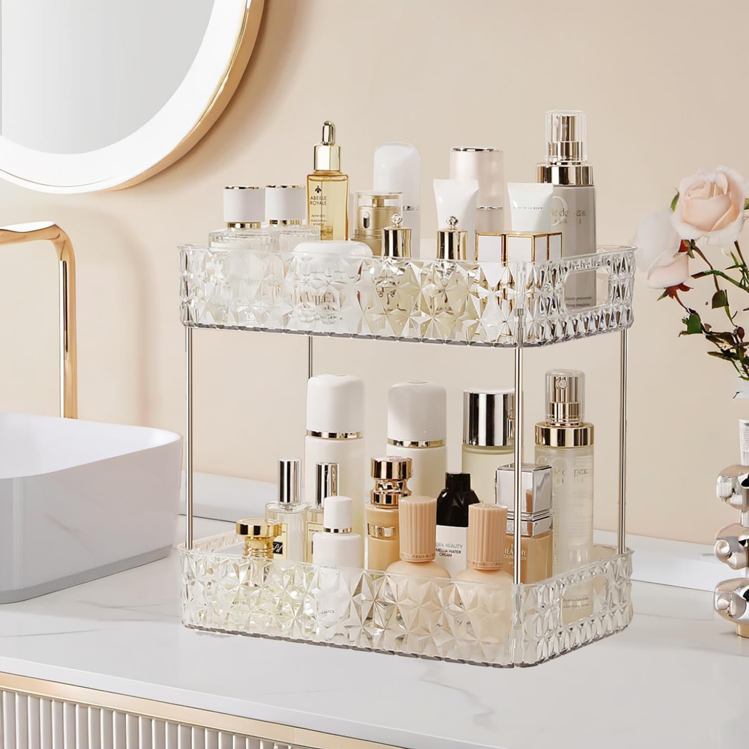 oem odm makeup organizer for vanity, high-capacity clear makeup storage perfume organizers,cosmetic display cases,bathroom countertop organizer(crystal clear, 2tier) factory & wholesale supplier
