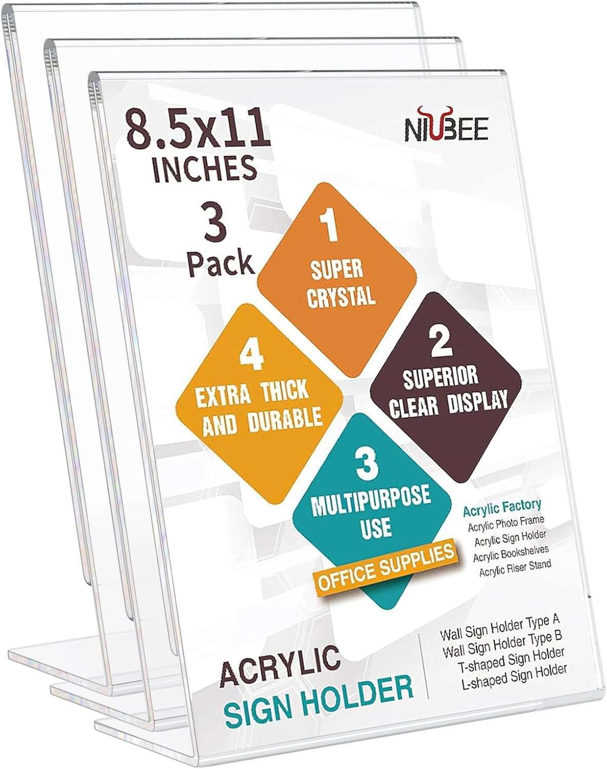 wholesale niubee slanted back acrylic sign holder 8.5 x 11 inches, clear plastic sign holder paper display table stand for office, store, restaurant (3 pack) factory & supplier oem odm