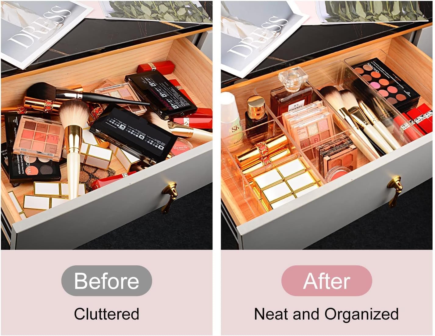 oem odm jesslab acrylic organizer, 2pk cube sections makeup organizer for drawer, makeup organizer for vanity, countertop, bathroom, kitchen and cabinet storage(3+3 compartment) factory & wholesale supplier