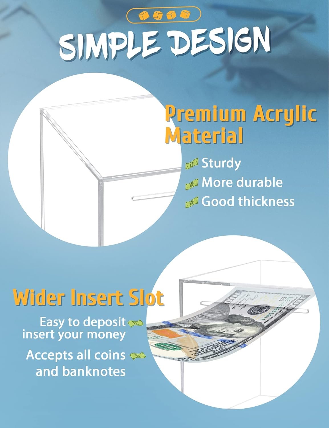 oem odm clear acrylic piggy bank for adults kids, clear money saving box must break to open, unopenable piggy bank for cash coins - 4.72
