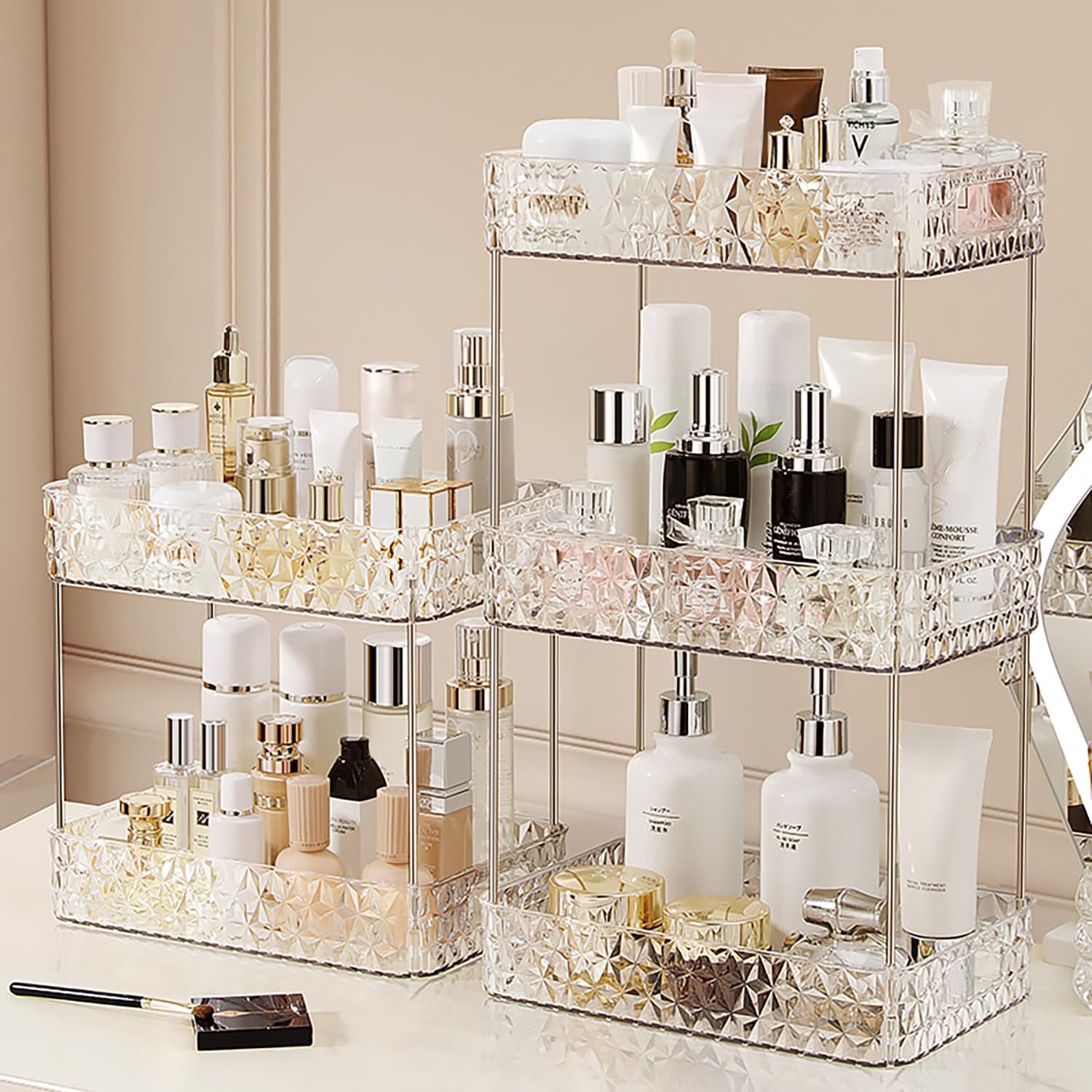 oem odm makeup organizer for vanity, high-capacity clear makeup storage perfume organizers,cosmetic display cases,bathroom countertop organizer(crystal clear, 2tier) factory & wholesale supplier