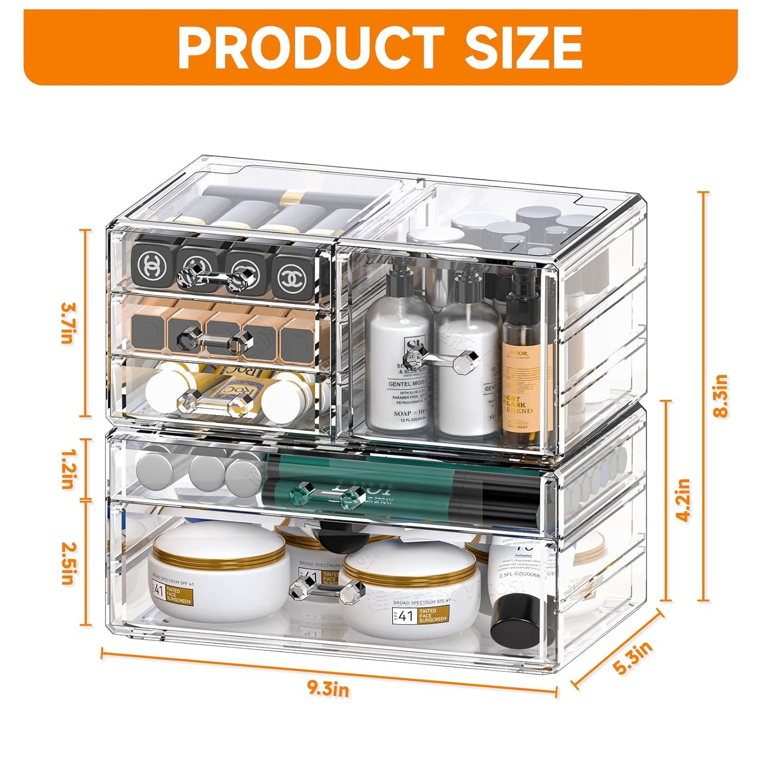 oem odm cq acrylic 2 pack clear desk organizer with drawers,stackable 6 drawers skincare organizer,cute skin care organizers for vanity hair clip,jewelry,beauty product desk and makeup organizers countertop factory & wholesale supplier