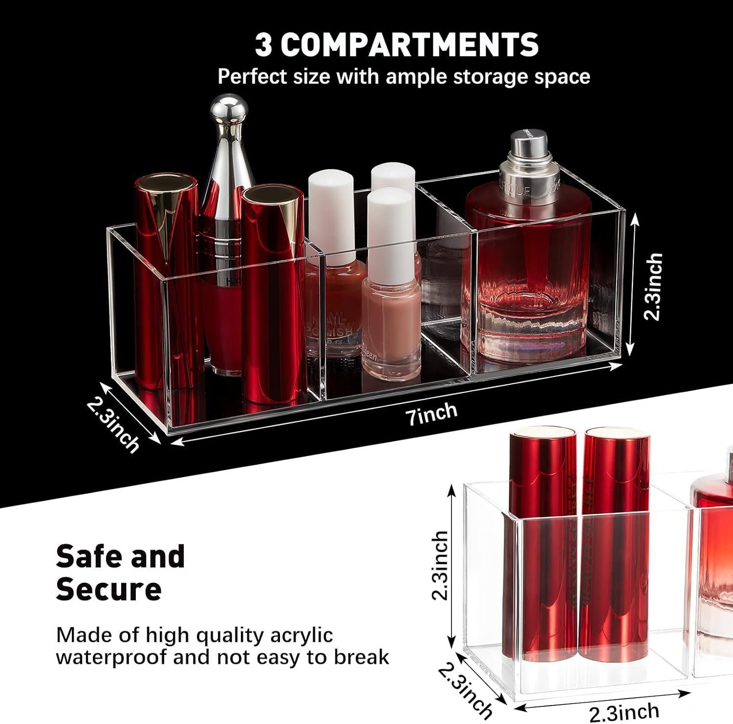 oem odm epakh 2 pieces acrylic cube organizer 3 compartments clear acrylic pencil holder makeup brush drawer organizer for desk, office, vanity factory & wholesale supplier