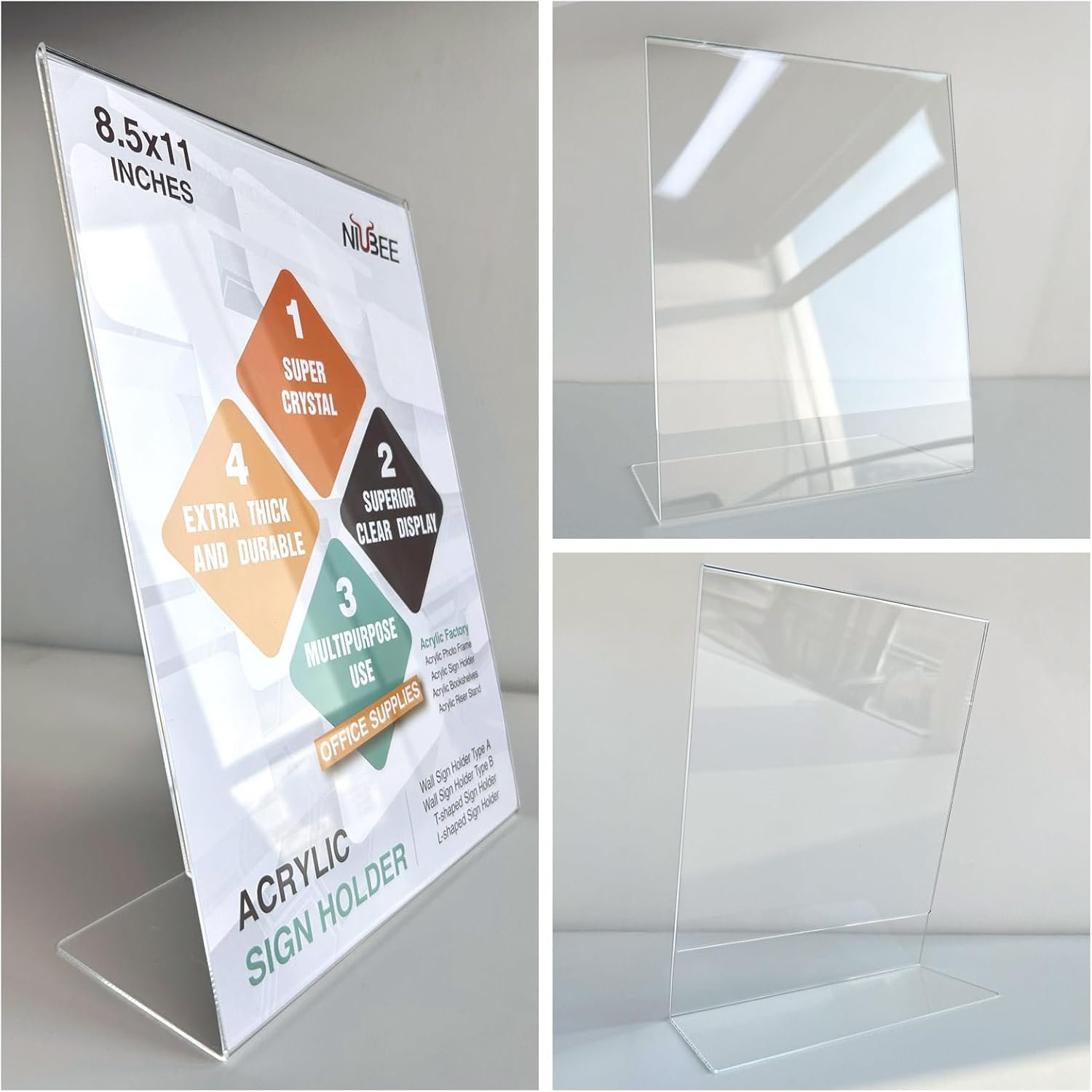 wholesale niubee slanted back acrylic sign holder 8.5 x 11 inches, clear plastic sign holder paper display table stand for office, store, restaurant (3 pack) factory & supplier oem odm