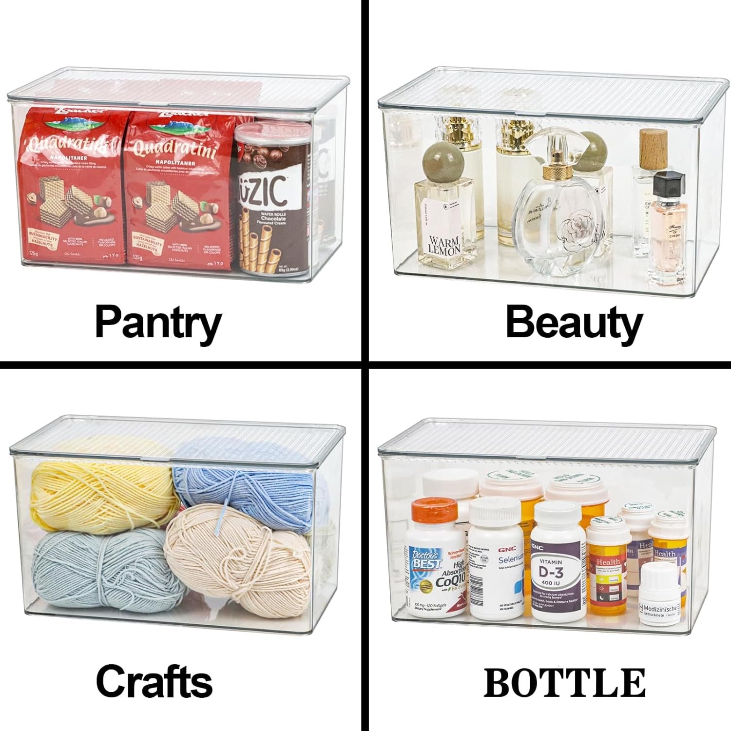 oem odm clear plastic storage bin with lid, organizer for pantry, office, bathroom, kitchen, snack, tea bag, coffee container (large) factory & wholesale supplier