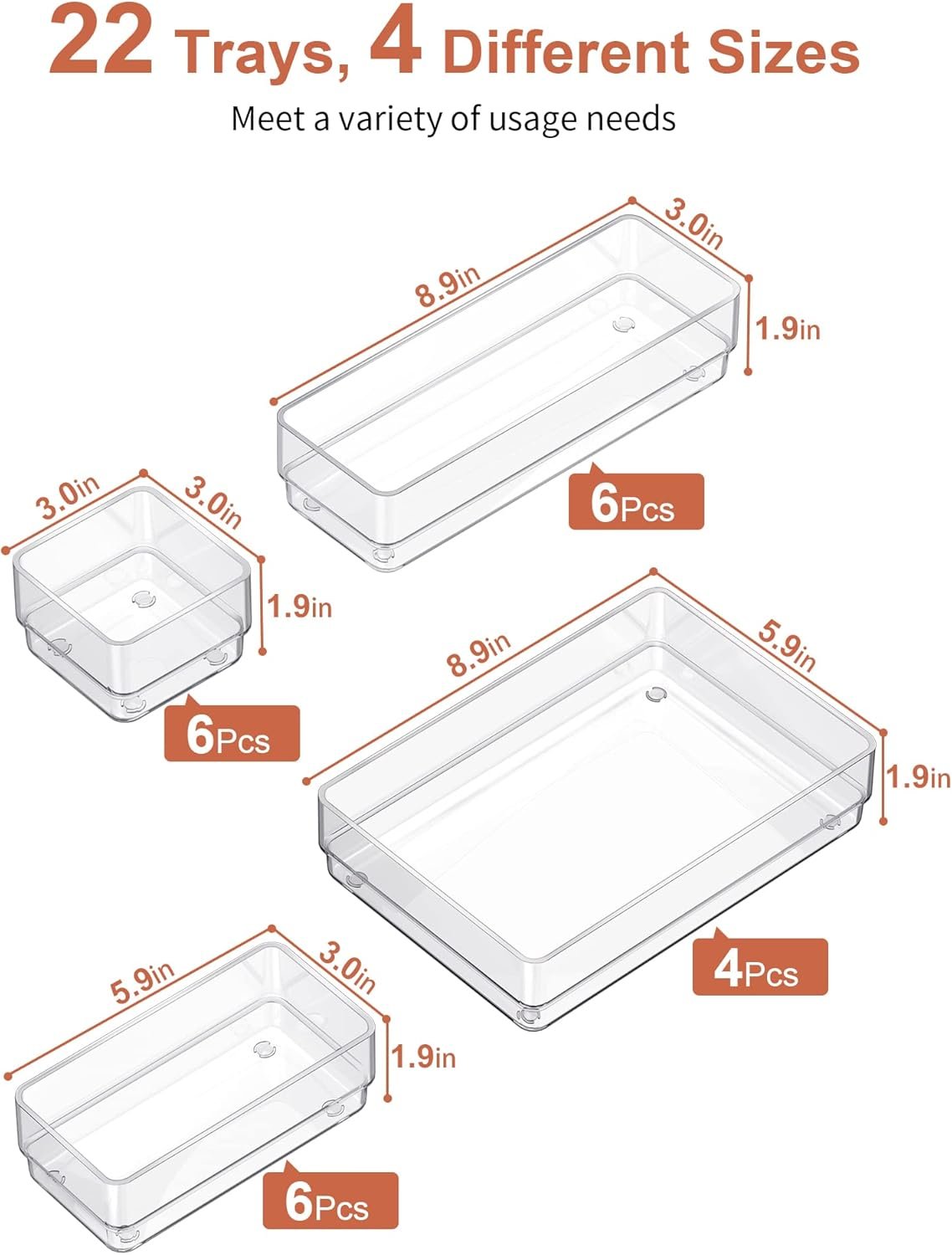 oem odm smartake 22-piece drawer organizer with non-slip silicone pads, 4-size clear desk drawer organizer trays storage tray for makeup, jewelries, utensils in bedroom dresser, office and kitchen, clear factory & wholesale supplier
