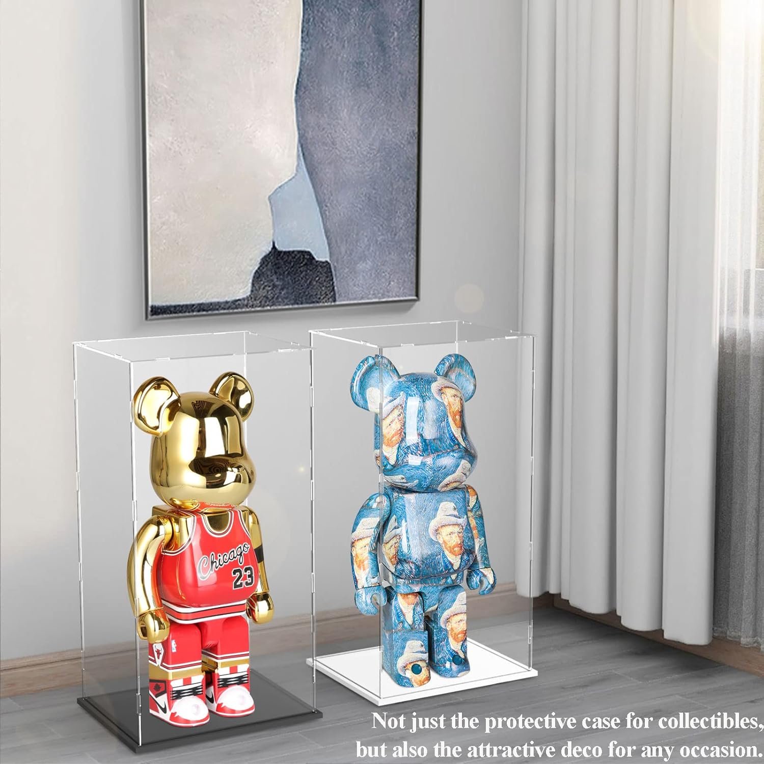 oem odm duvindd acrylic display case for large collectibles, 29 inch tall clear display box for bearbrick 1000% lego 10341 doll figure dustproof protective showcase stand, assemble acrylic box with black base factory & wholesale supplier