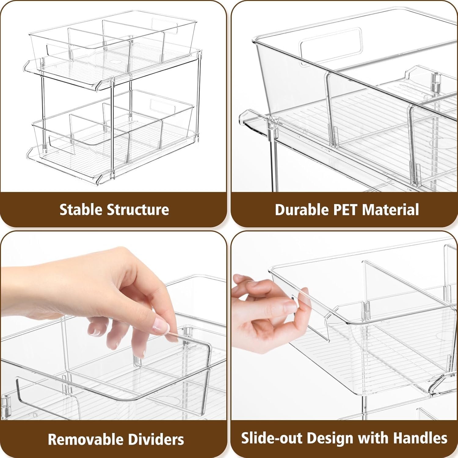 oem odm pull-out home organizer, 2 pack 2 tier clear bathroom organizer with dividers, multipurpose vanity counter tray, kitchen, closet organizers, cabinet & storage container bins factory & wholesale supplier