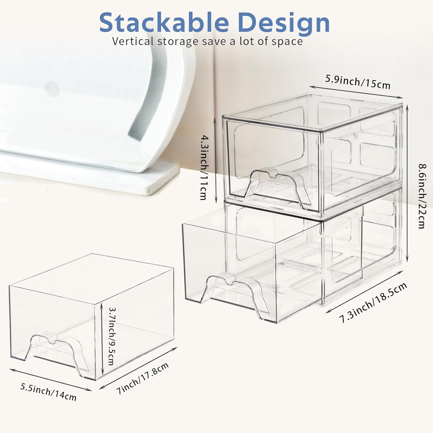 oem odm 6 pack stackable storage drawers, acrylic bathroom makeup organizer and storage,clear plastic pull out drawers for vanity, undersink, kitchen cabinet, pantry organization and storage factory & wholesale supplier