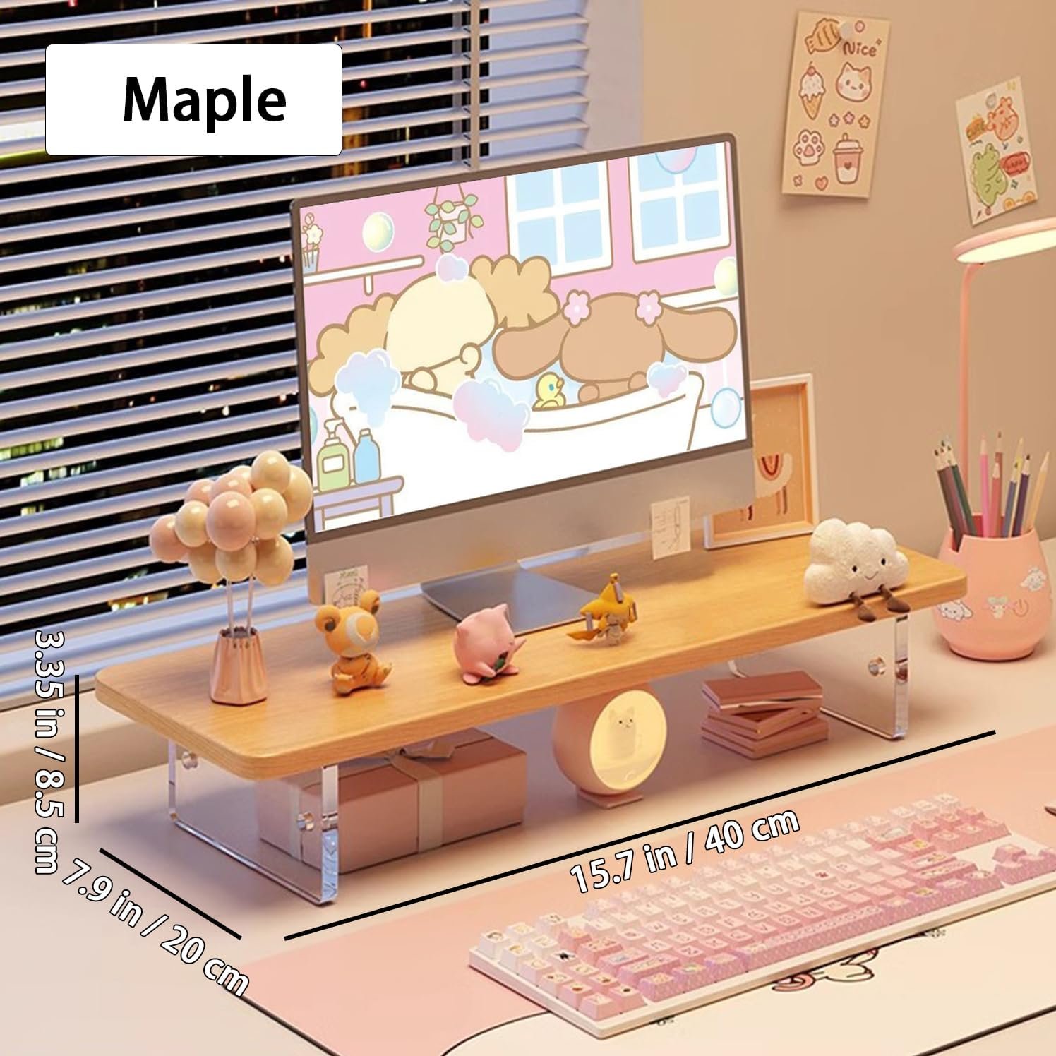 oem odm monitor stand riser 2.16/3.34 inch 2 height adjustments acrylic stand with installation tool, desk organizer accessories office desk storage rack screen/pc/printer/laptop riser 7.8 x 15.7 inch (maple) factory & wholesale supplier