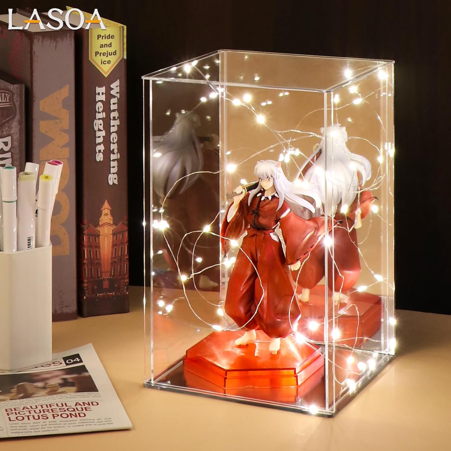 oem odm lasoa acrylic display case for collectibles – clear display box with mirrored back and base, self-assembly small showcase for figurines, models, and memorabilia, 4x4x6inch factory & wholesale supplier