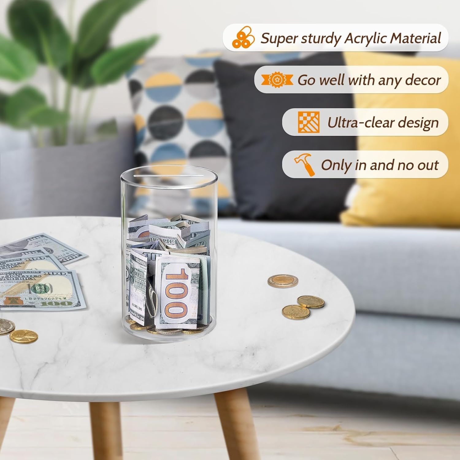 oem odm hicocool clear piggy bank, acrylic piggy bank for adults must break to open, unopenable money saving box for boys girls birthday gift (6