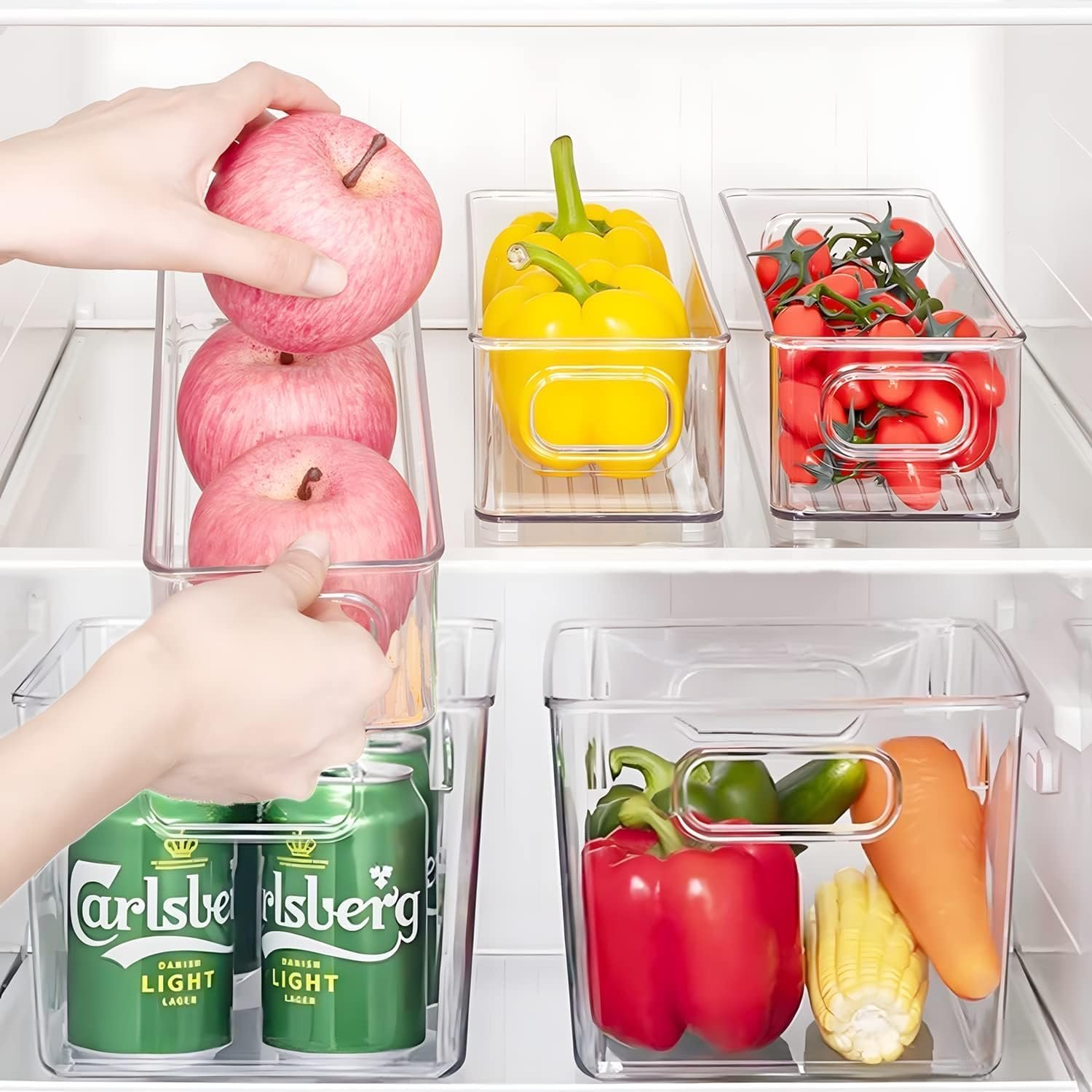 oem odm set of 8 clear plastic storage bins, pantry organization and storage, transparent, plastic, 4 small + 4 large factory & wholesale supplier