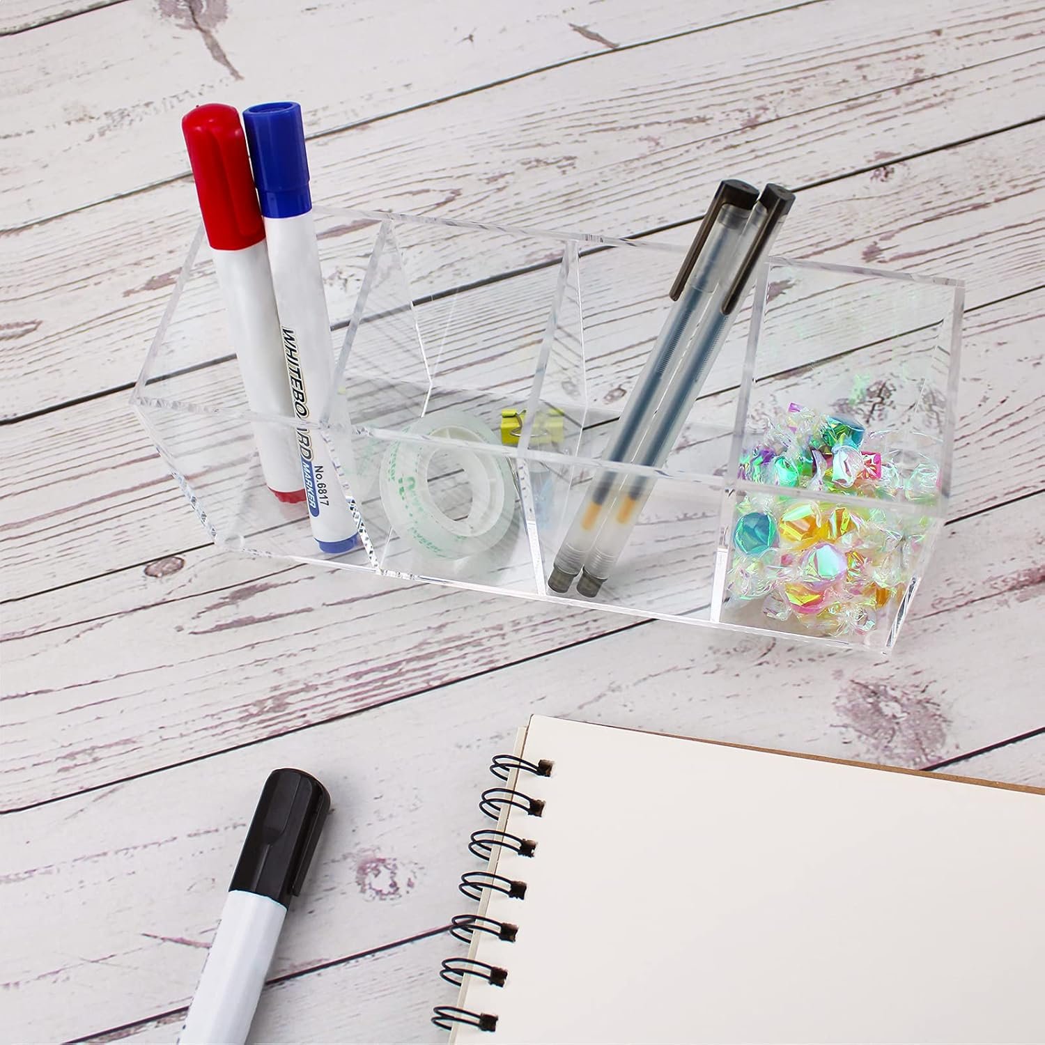 oem odm qpey acrylic pen holder 4 compartments,clear pen holder organizer makeup brush holder for office desk accessories,cosmetic brush storage box,dorm,bathroom,kitchen (clear) factory & wholesale supplier
