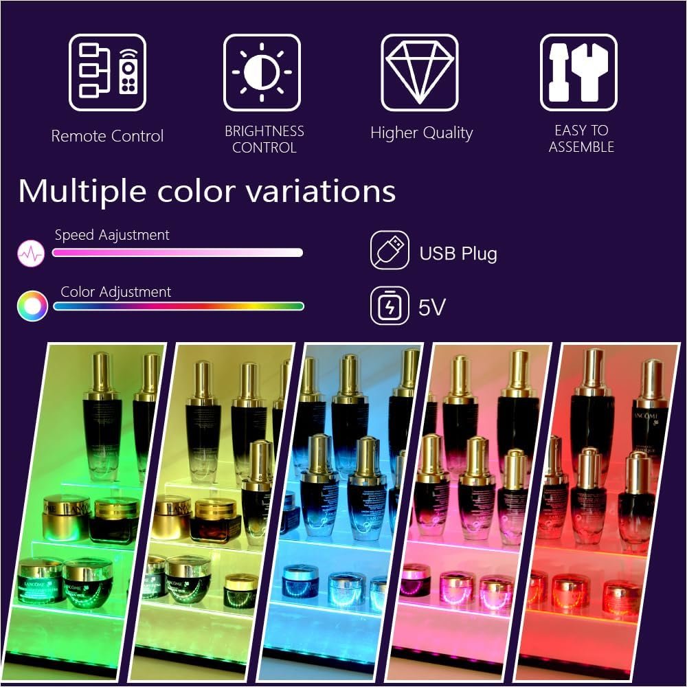 wholesale 12 in clear acrylic display riser shelf with led light,3 tier display step shelves holder, perfume cologne organizer holder,pops toys figures, clear cupcake riser, dessert shelf, decoration on factory & supplier oem odm