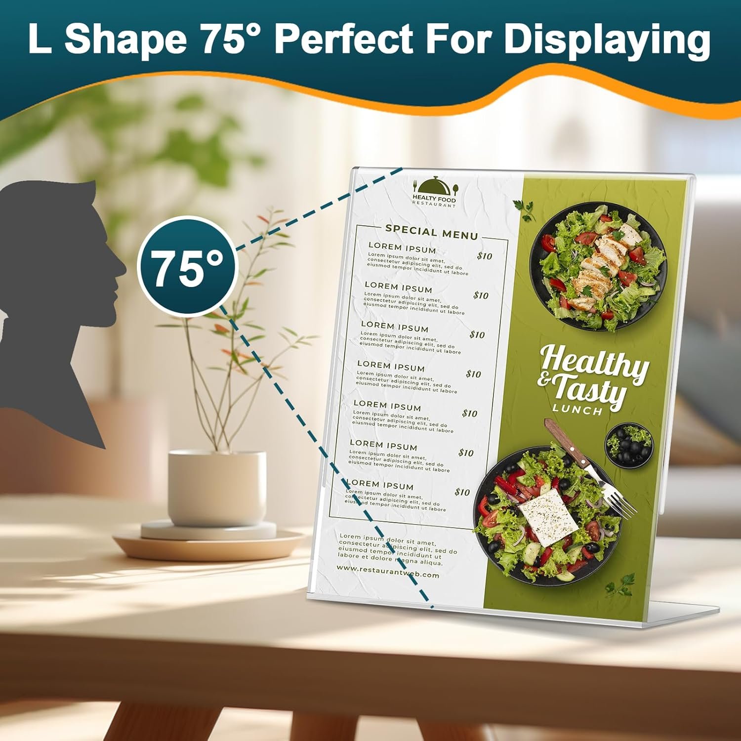 wholesale 12 pack acrylic sign holder 8.5x11 inches, clear plastic table paper display stand, l-shape vertical menu holder stand, clear picture photo flyer display stand for restaurants, store, office desktop factory & supplier oem odm