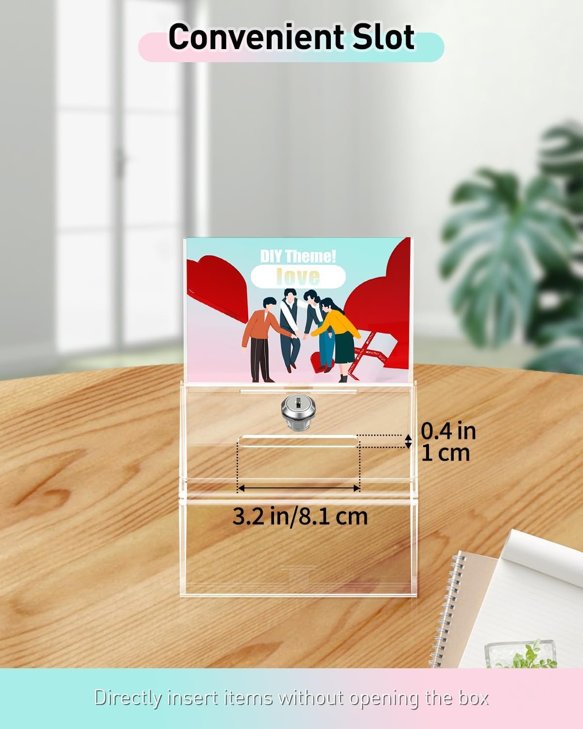 oem odm uniclife acrylic donation box for fundraising, clear suggestion box with slot and lock, ballot box with sign holder, plastic storage container for voting charity tip collection, 6.3