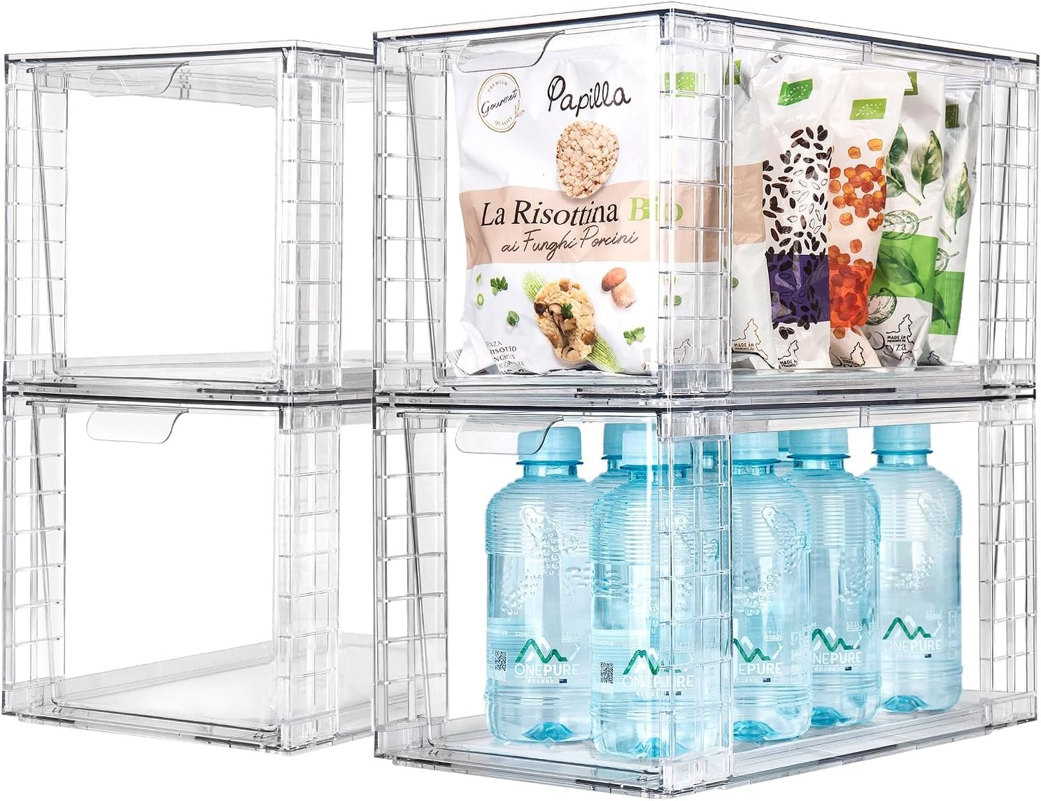 oem odm 2pack large stackable kitchen storage drawers, clear foods organizer bins with handles, easily assemble for bathroom, kitchen, pantry, cabinet, closet(xl-up handle) factory & wholesale supplier