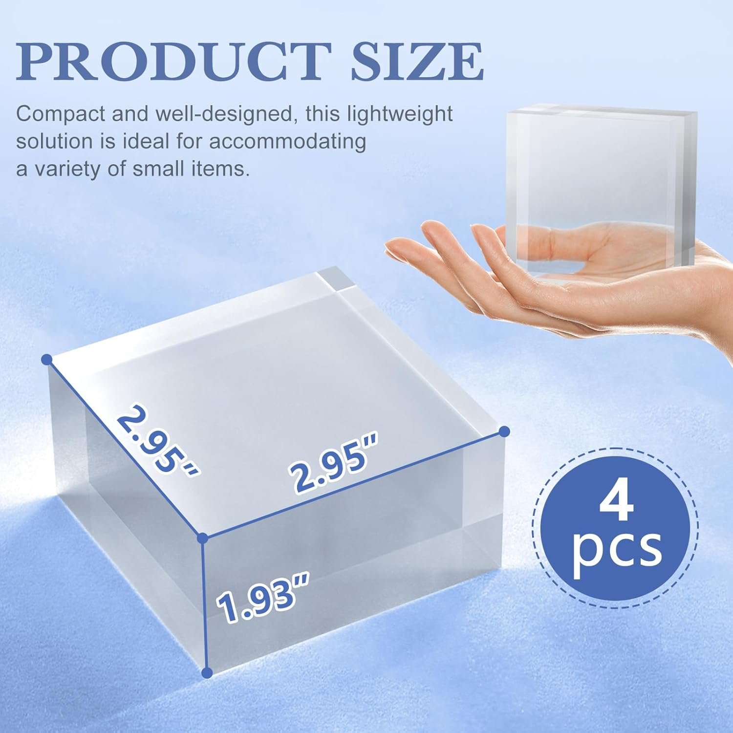 oem odm acrylic blocks 3 x 3 x 2 inch 4 pcs acrylic base stand for display clear block square riser display stands pedestal polished cube for jewelry trophy props collection ring factory & wholesale supplier