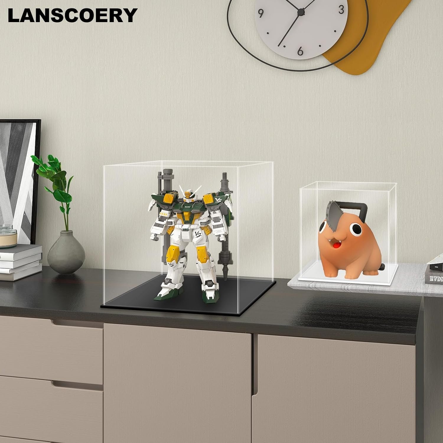 oem odm lanscoery acrylic display case, assemble small showcase display box for collectibles, with dustproof & seamless display design, suitable for baseball 4x4x4inch black base factory & wholesale supplier