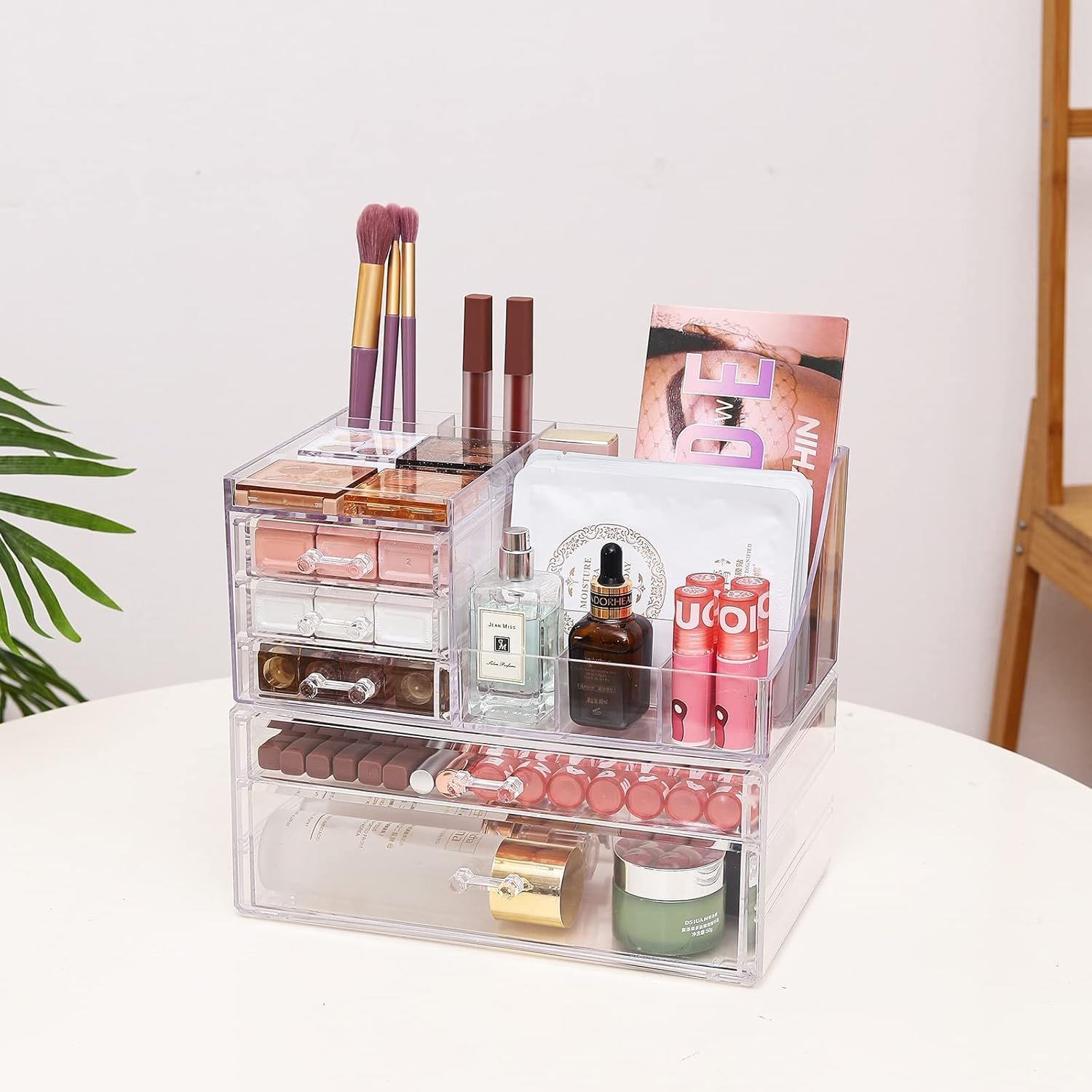 oem odm cq acrylic 2 pack clear make up organizers for vanity,stackable 5 drawers make up organizer,cute desk organizer for vanity jewelry,hair clip,beauty,skincare product dresser acrylic drawer organizer factory & wholesale supplier
