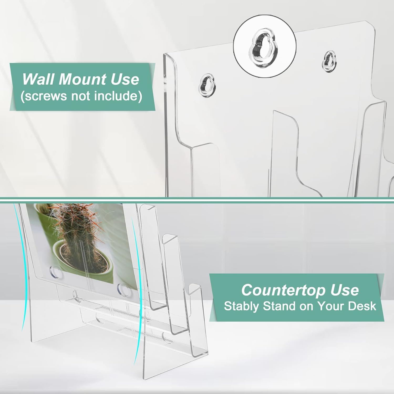 wholesale acrylic brochure holder 8.5 x 11 inches, 3 tier clear literature holder with removable divider for trifold 4 inches wide pamphlet, plastic flyer display stand for magazine, document, booklet factory & supplier oem odm