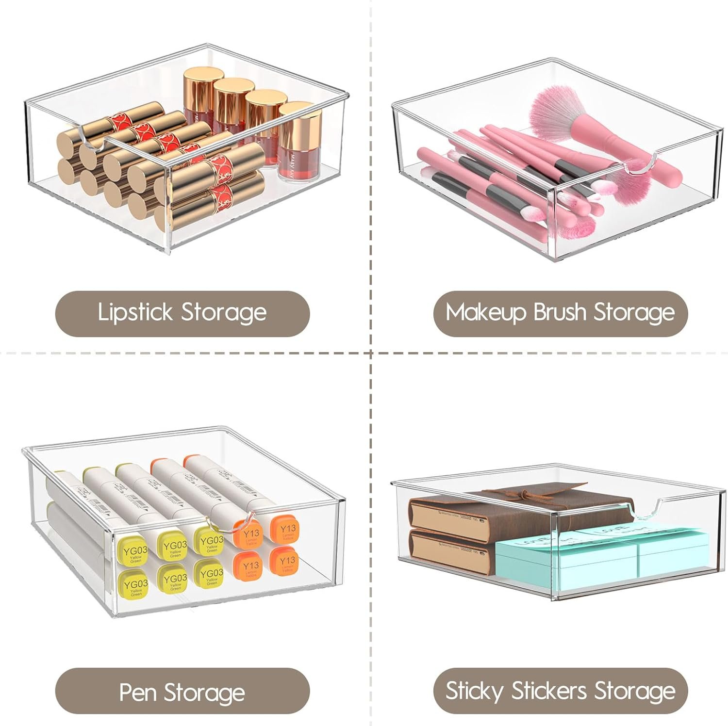 oem odm acrylic drawer organizers - 21 drawers 4 set - clear storage drawers for office supplies - stackable makeup organizer - dustproof desk organizers for makeup, jewelry, pen, stationary factory & wholesale supplier