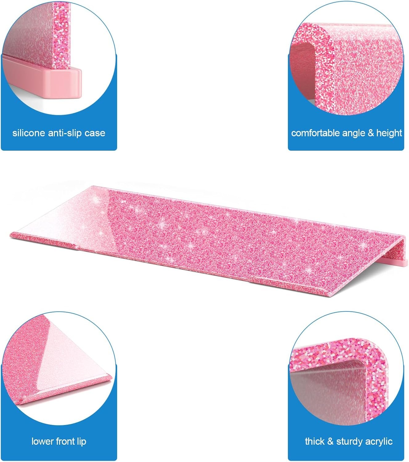 oem odm winffor comfortable computer keyboard stand - ergonomic keyboard riser acrylic tilted keyboard holder for easy typing&working at home office - fits all keyboard sizes - 17'' wide (glitter pink) factory & wholesale supplier